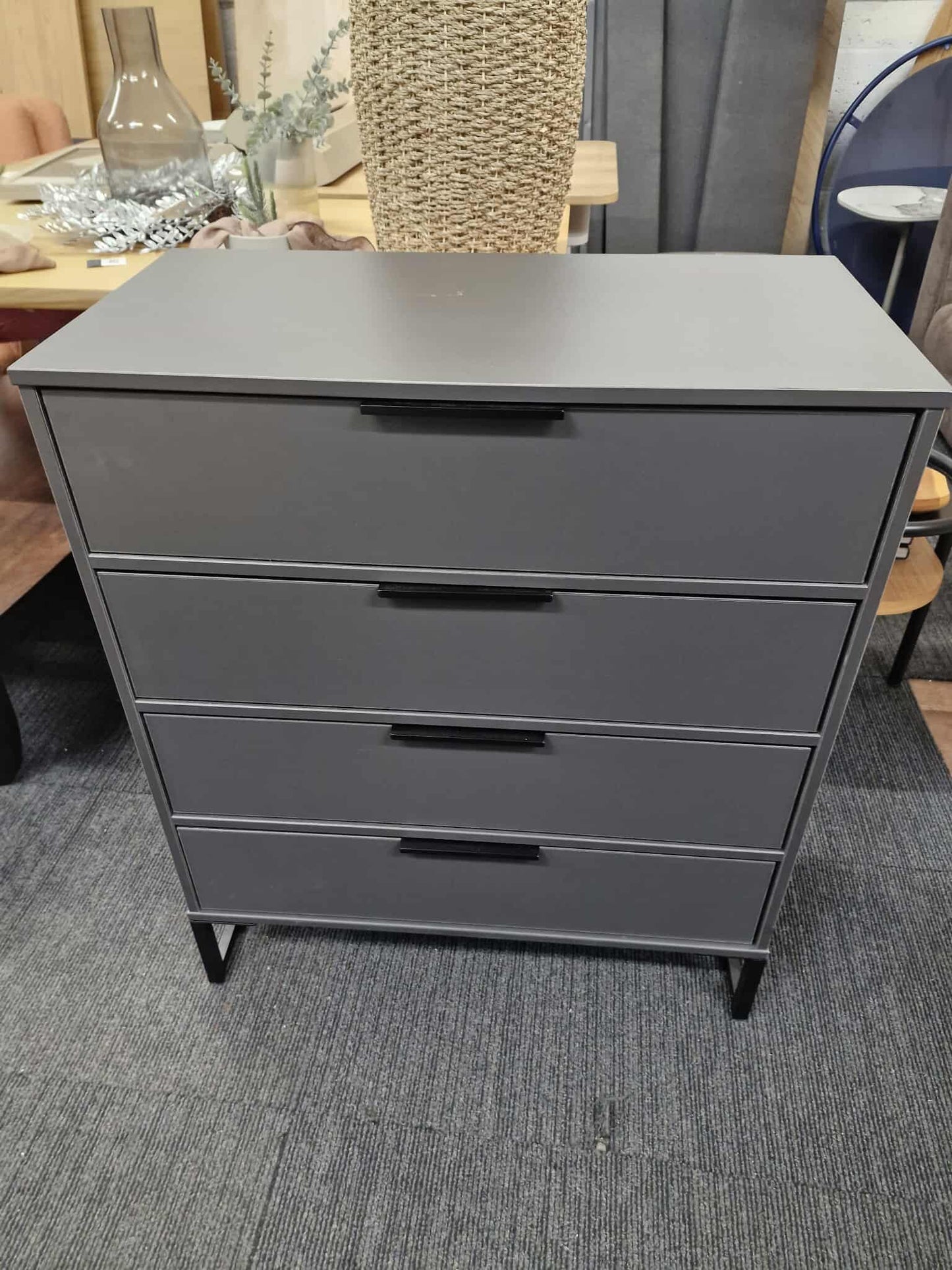 Grey and Black Chest of 4 Drawers