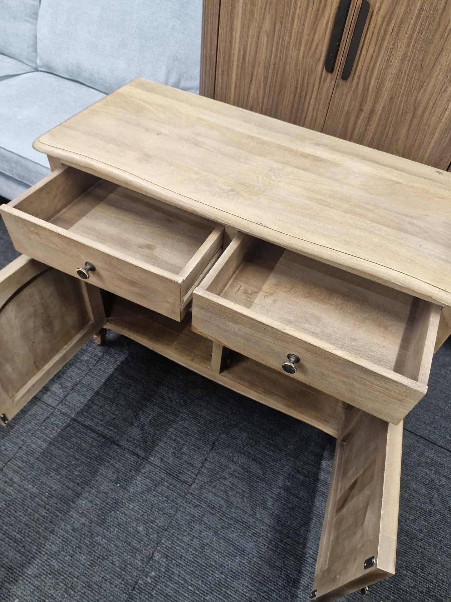 Solid Wood Washed Small Sideboard with 2 Drawers and 2 Doors