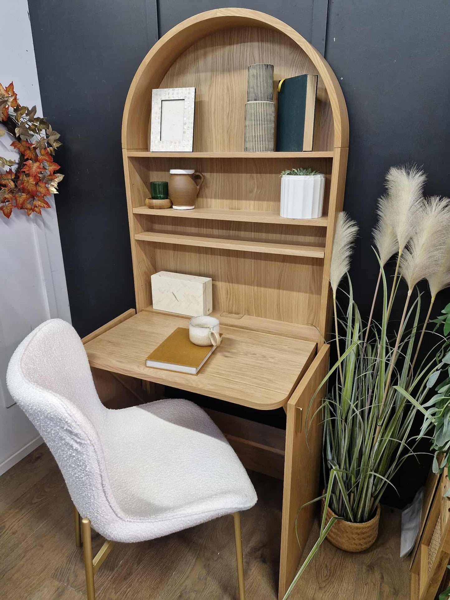 Oak Pull out desk and Bookcase /  Hideaway Desk