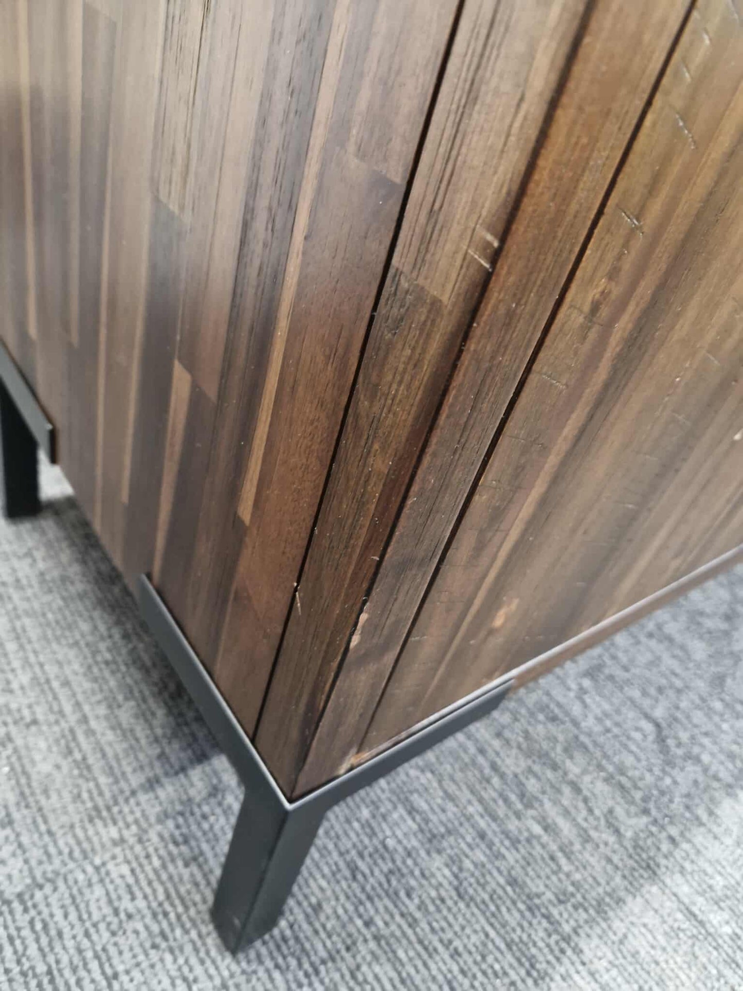 Small Solid Dark Wood and Black Metal TV Stand