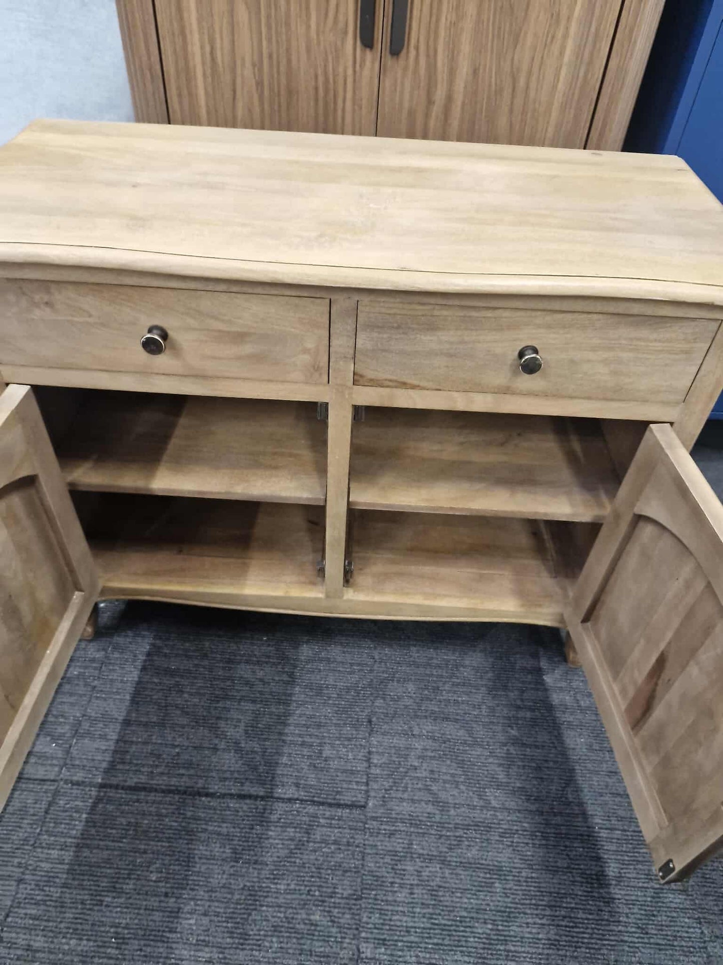 Solid Wood Washed Small Sideboard with 2 Drawers and 2 Doors