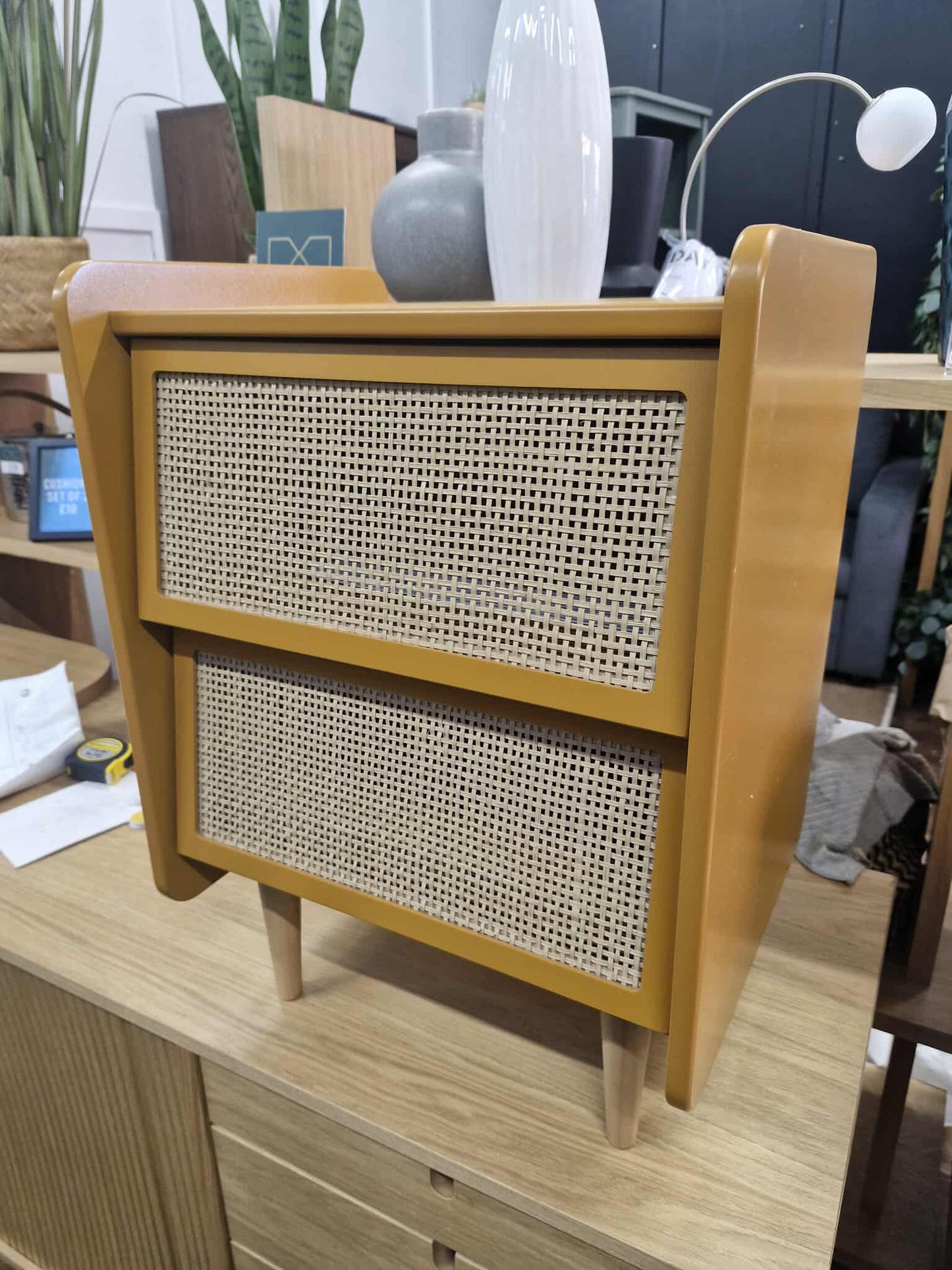 Bedside Table with 2 Cane Drawers / Ochre and Rattan / Kaya La Redoute