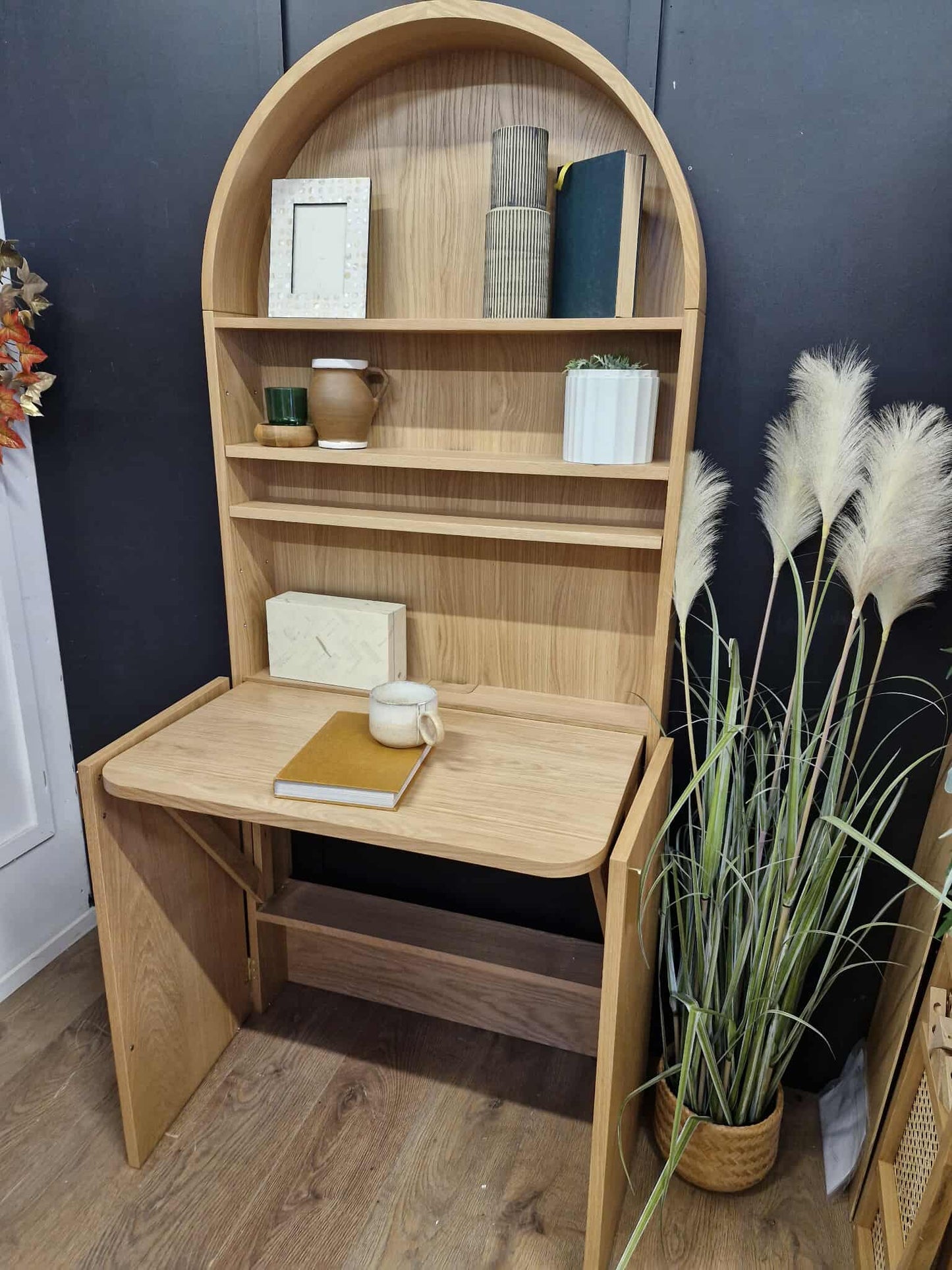Oak Pull out desk and Bookcase /  Hideaway Desk