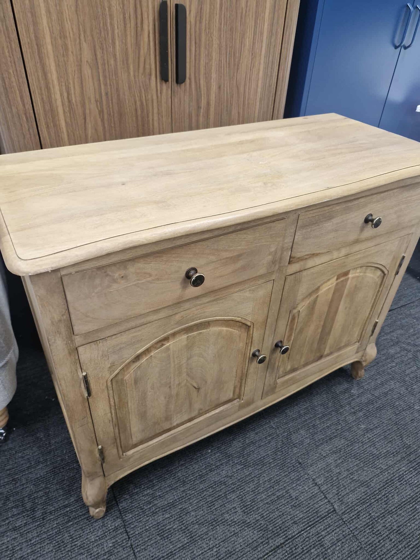 Solid Wood Washed Small Sideboard with 2 Drawers and 2 Doors