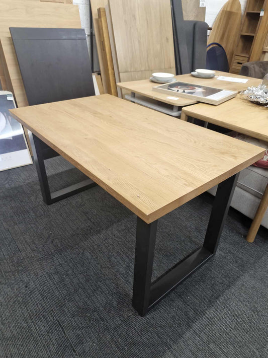 Solid Oak and Black Metal Dining Table 6 seater  / Oak Furnitureland Maine