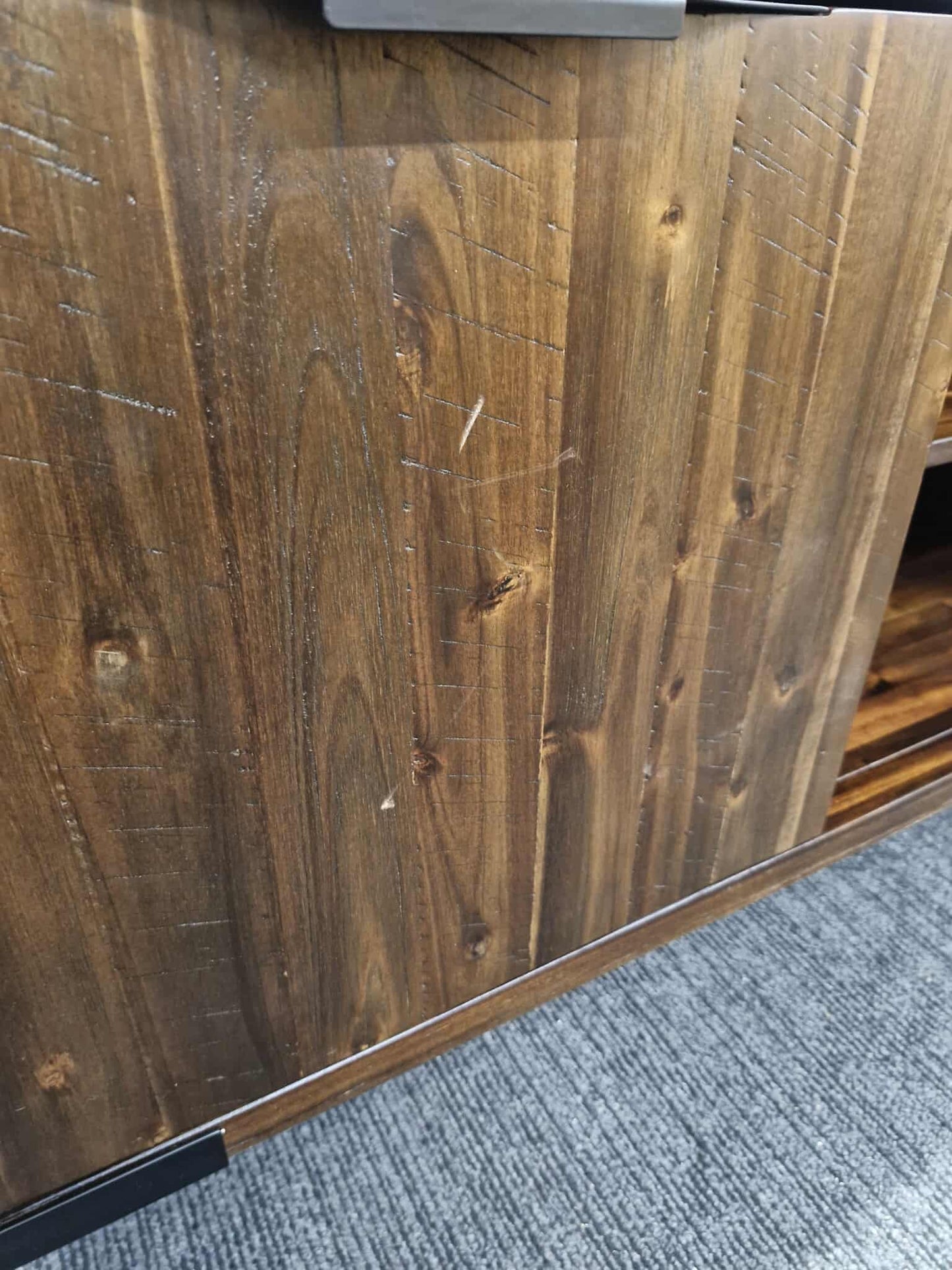 Small Solid Dark Wood and Black Metal TV Stand