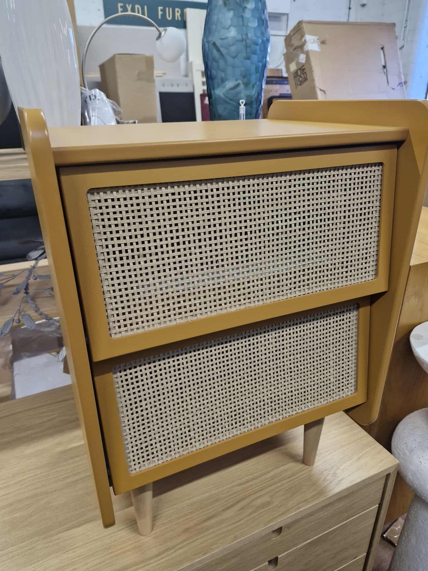 Bedside Table with 2 Cane Drawers / Ochre and Rattan / Kaya La Redoute