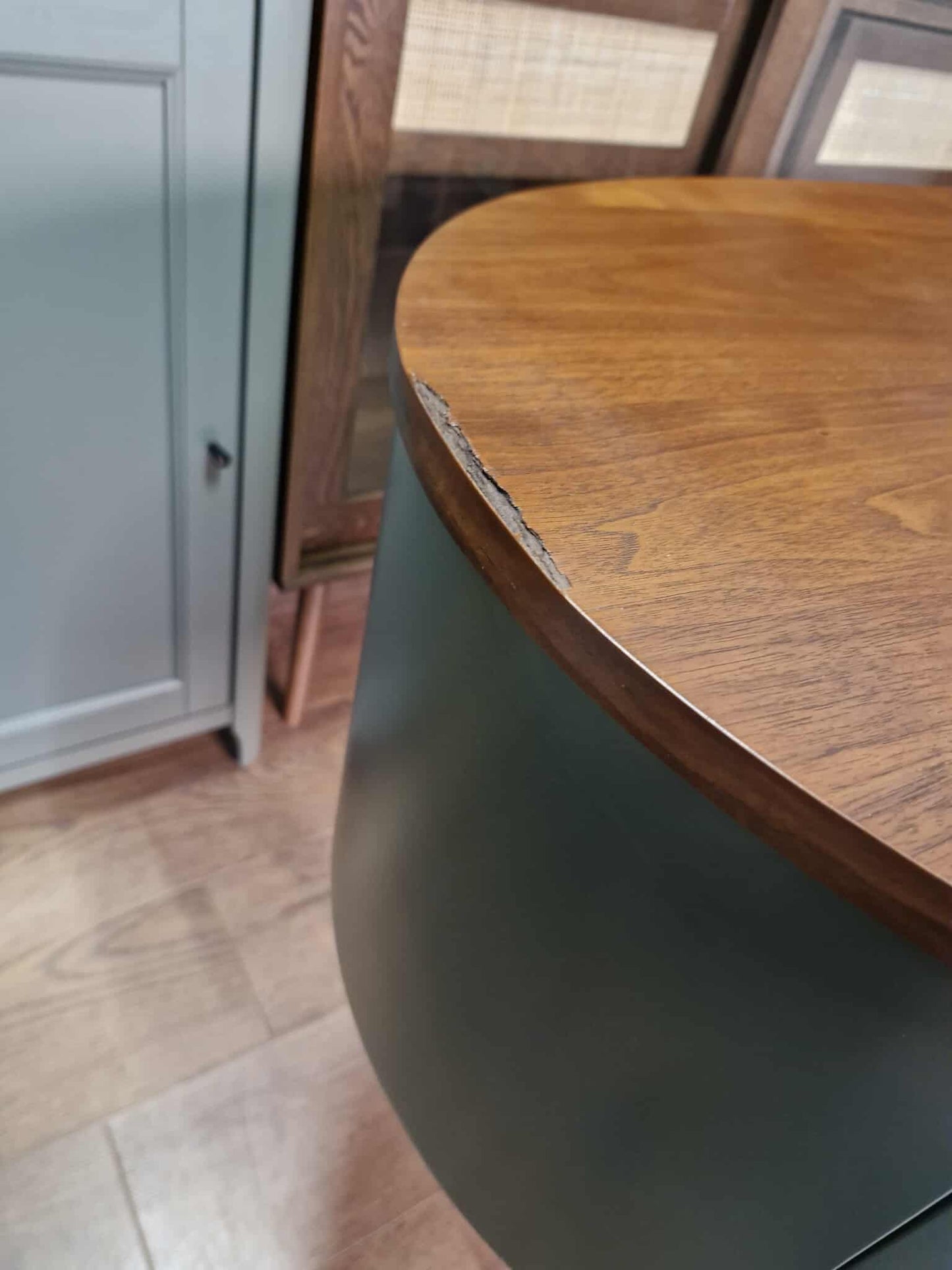 Vintage Style Walnut and Green Desk Organic Shape