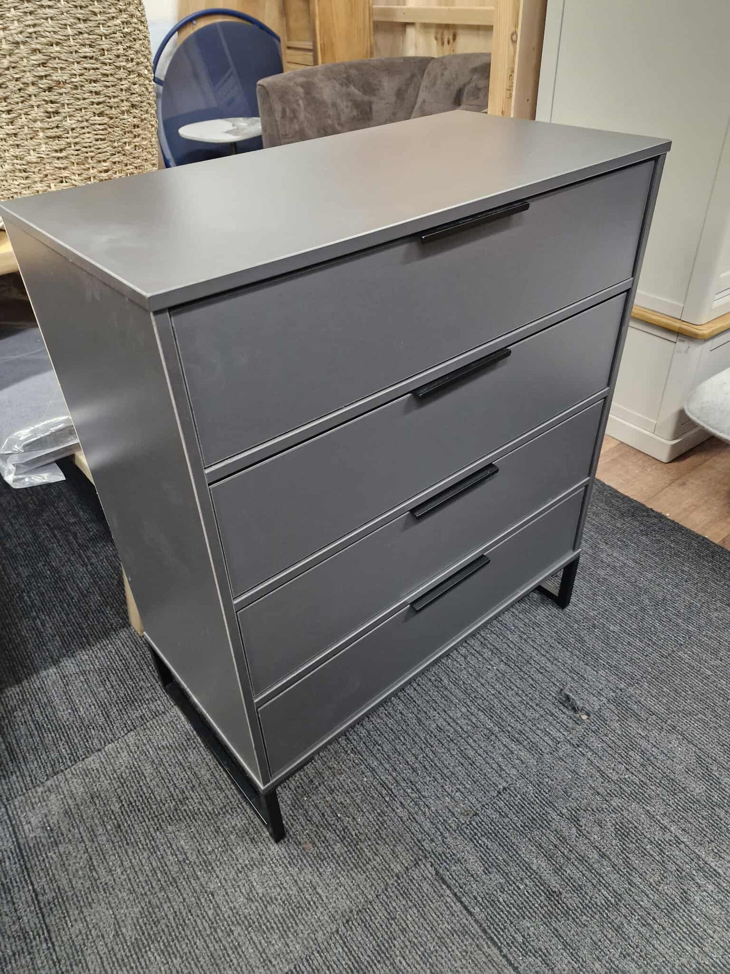 Grey and Black Chest of 4 Drawers