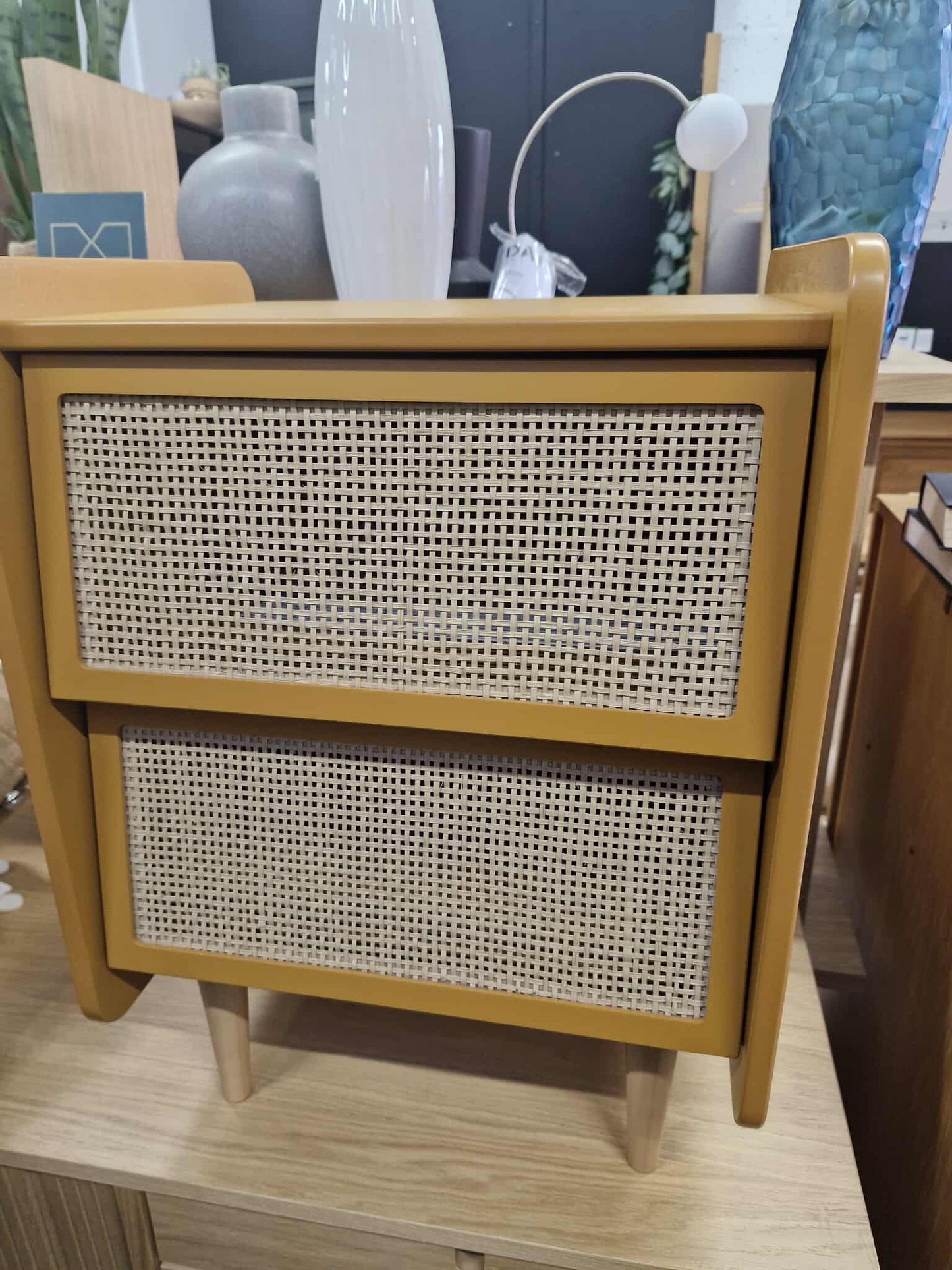Bedside Table with 2 Cane Drawers / Ochre and Rattan / Kaya La Redoute