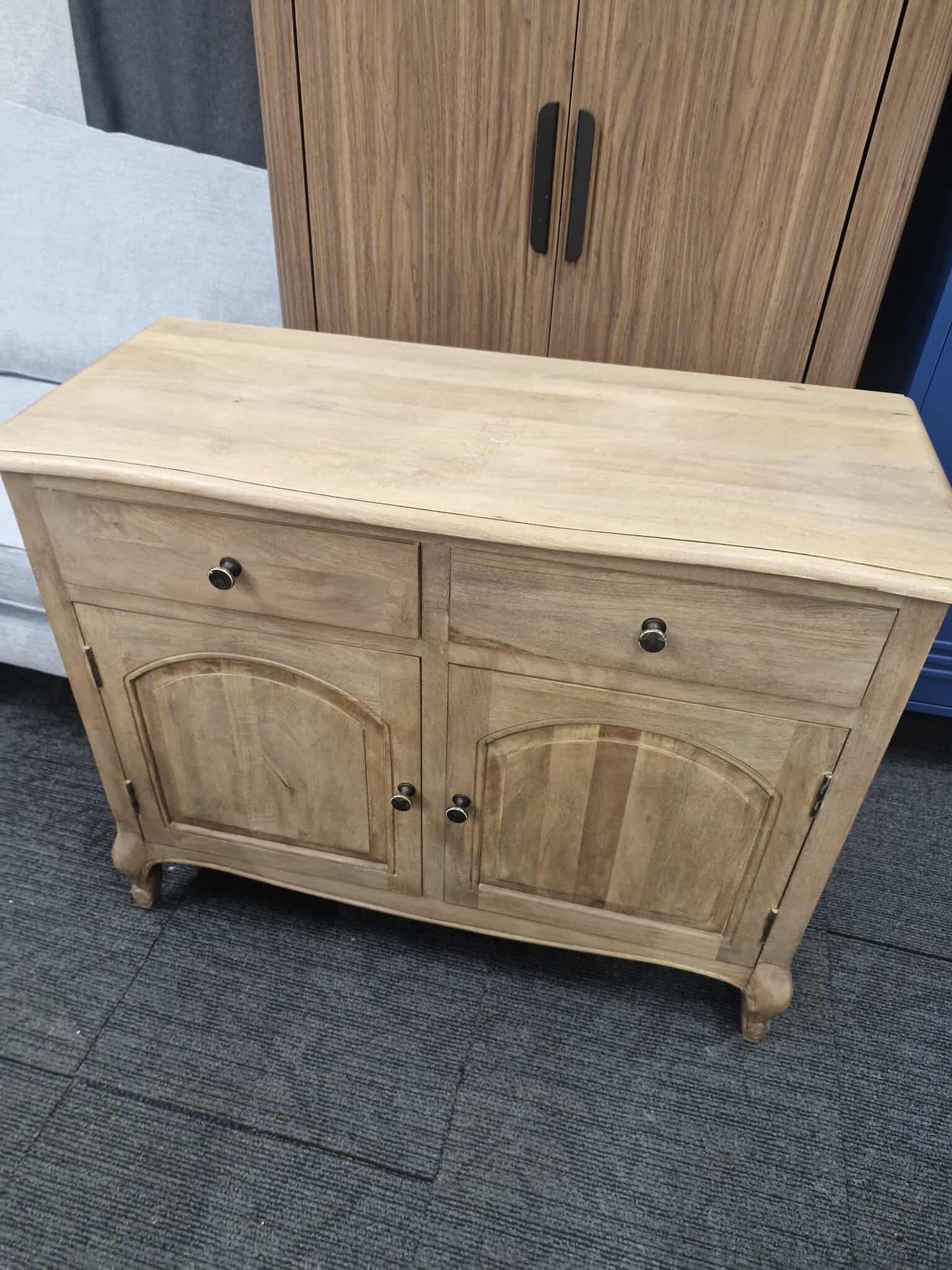 Solid Wood Washed Small Sideboard with 2 Drawers and 2 Doors