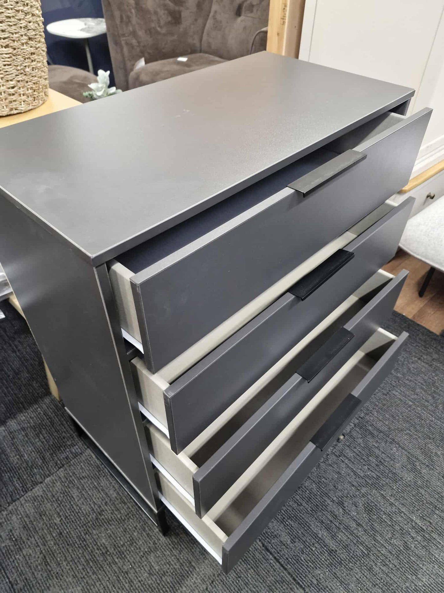 Grey and Black Chest of 4 Drawers