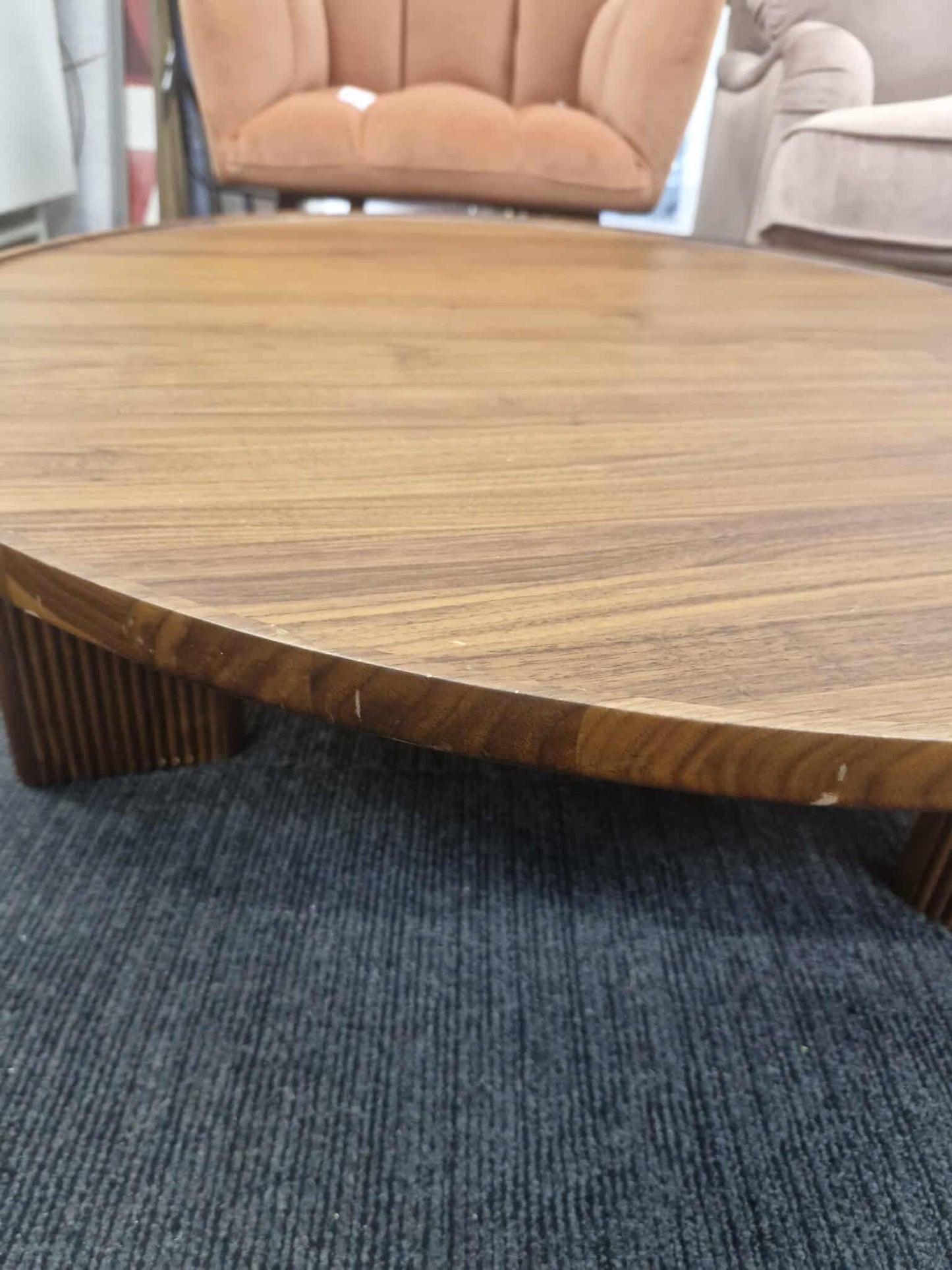 Large Round Solid Walnut Coffee Table / Tray top and ridge legs