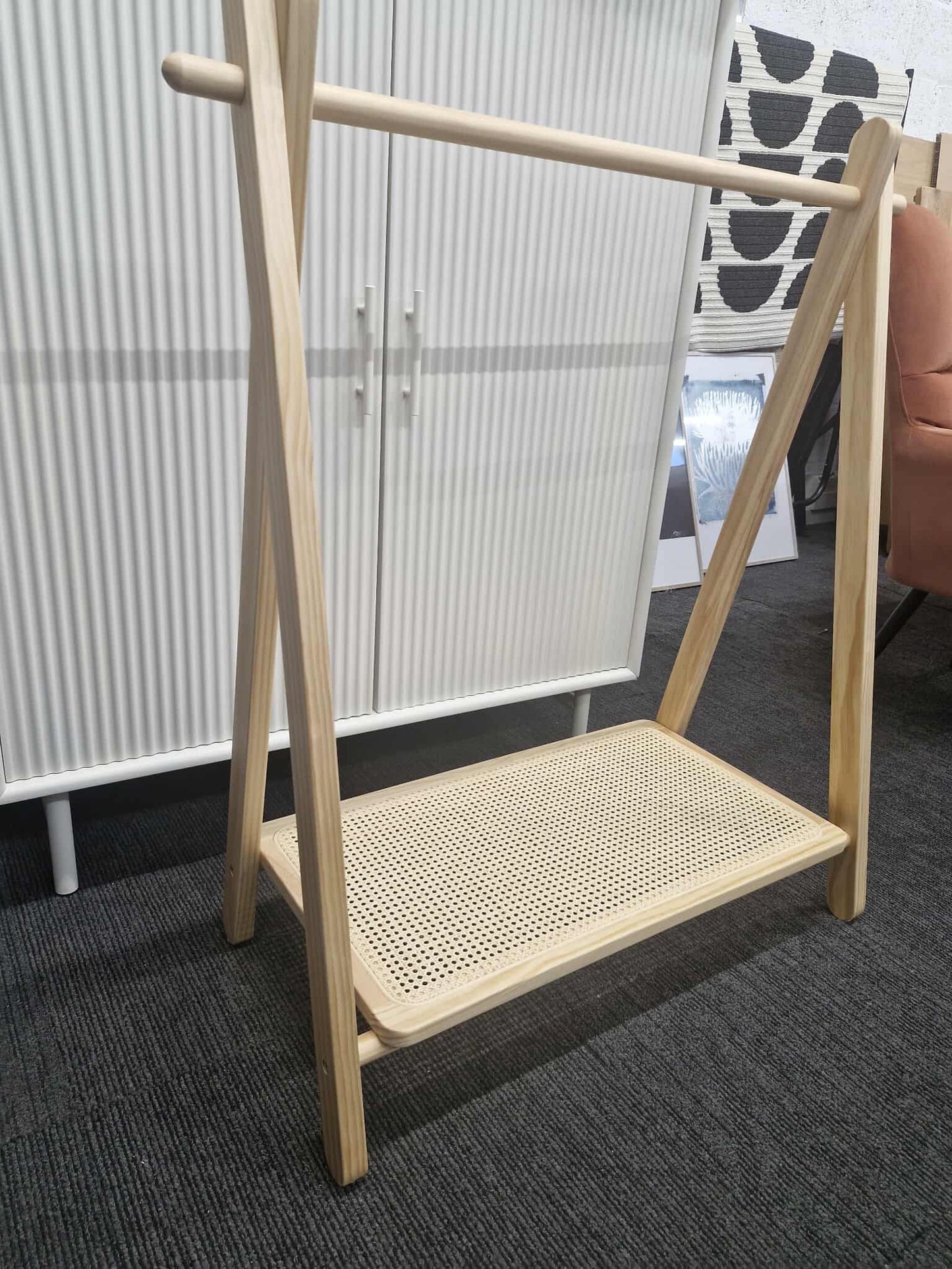 Solid Wood and Rattan Children's Clothes Rail Rack