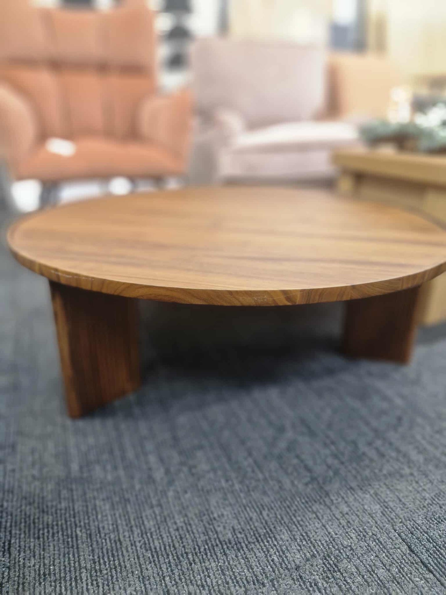 Large Round Solid Walnut Coffee Table / Tray top and ridge legs