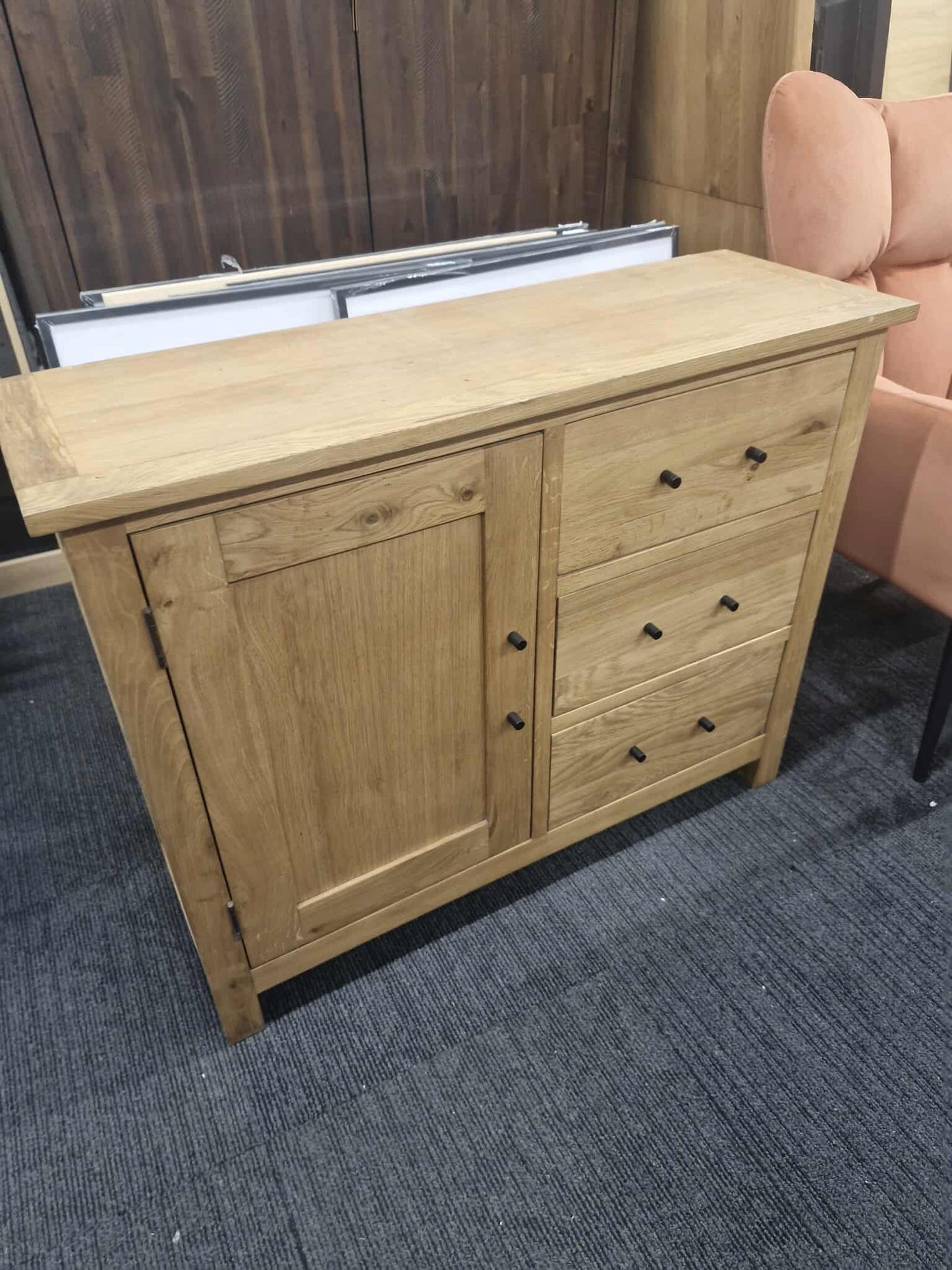 Solid Wood Cabinet with Door and 3 Drawers