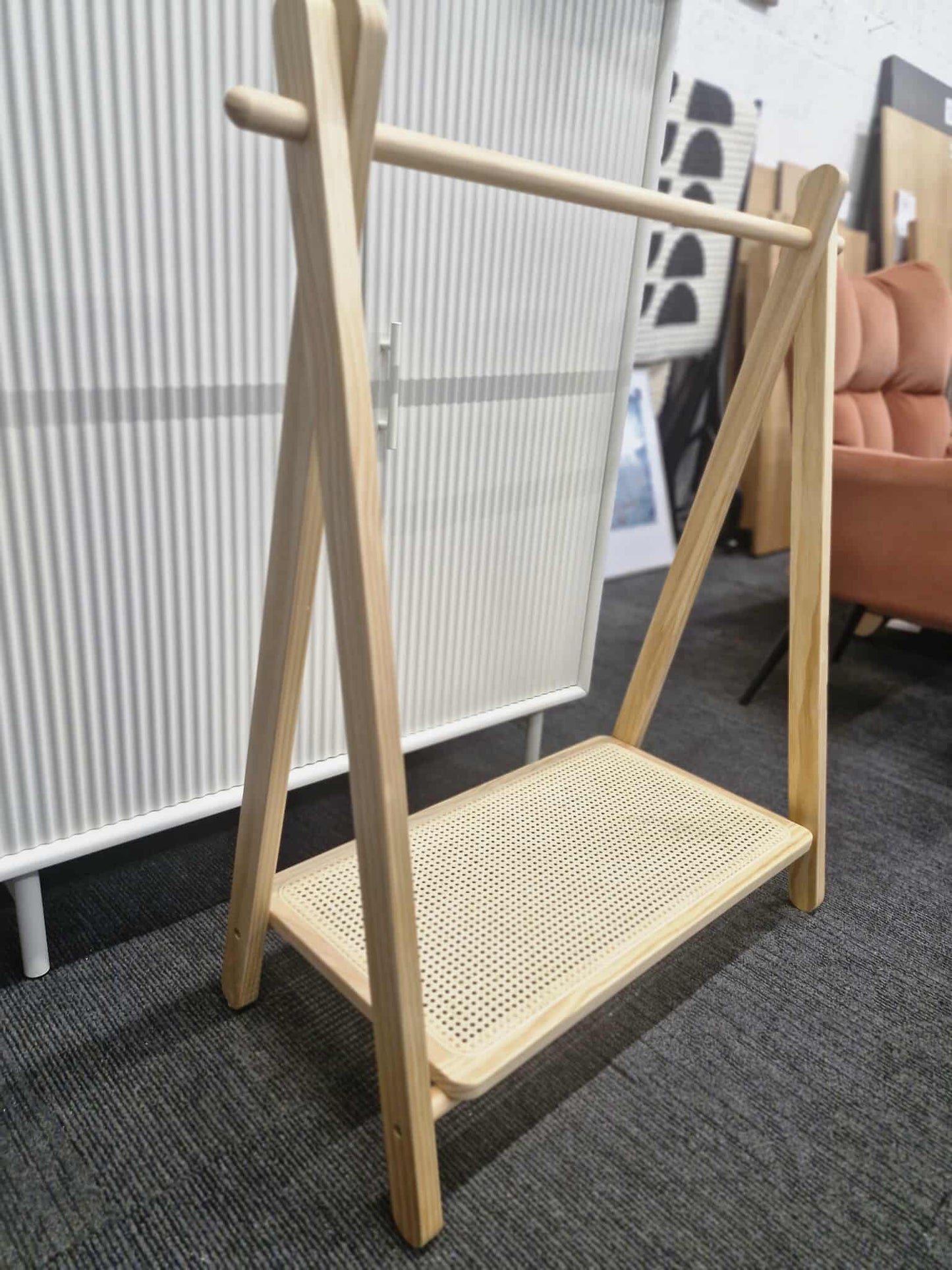 Solid Wood and Rattan Children's Clothes Rail Rack