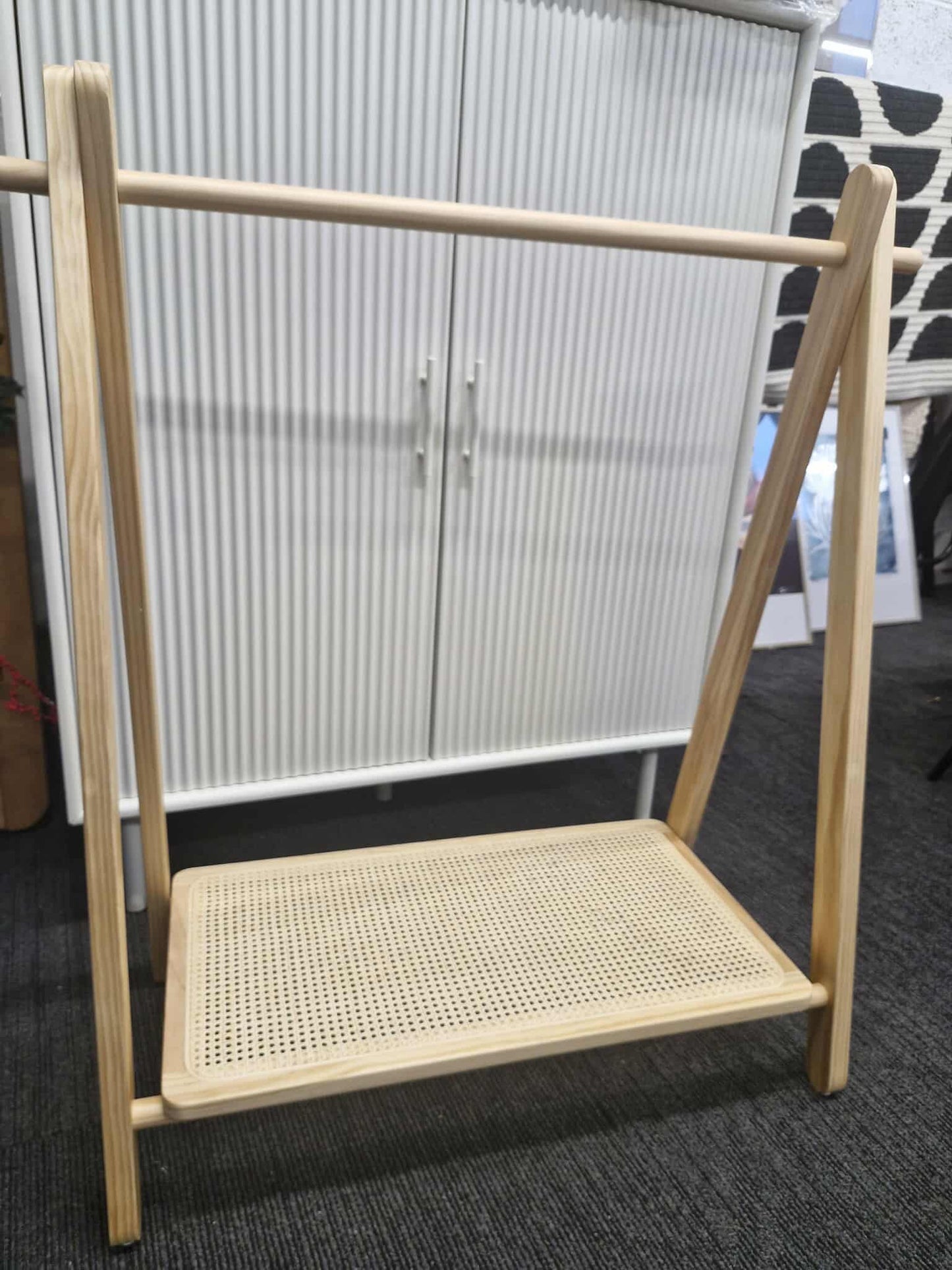 Solid Wood and Rattan Children's Clothes Rail Rack