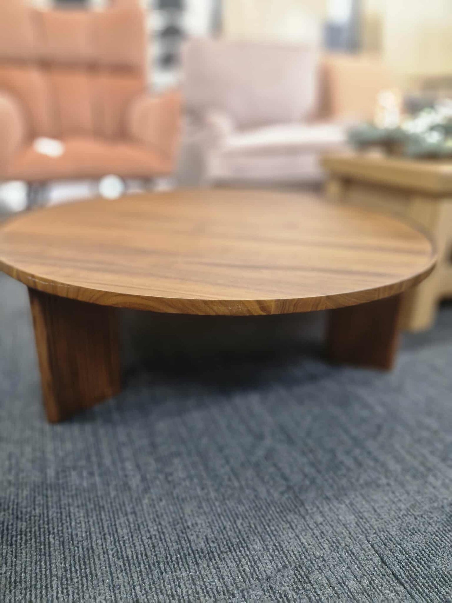 Large Round Solid Walnut Coffee Table / Tray top and ridge legs