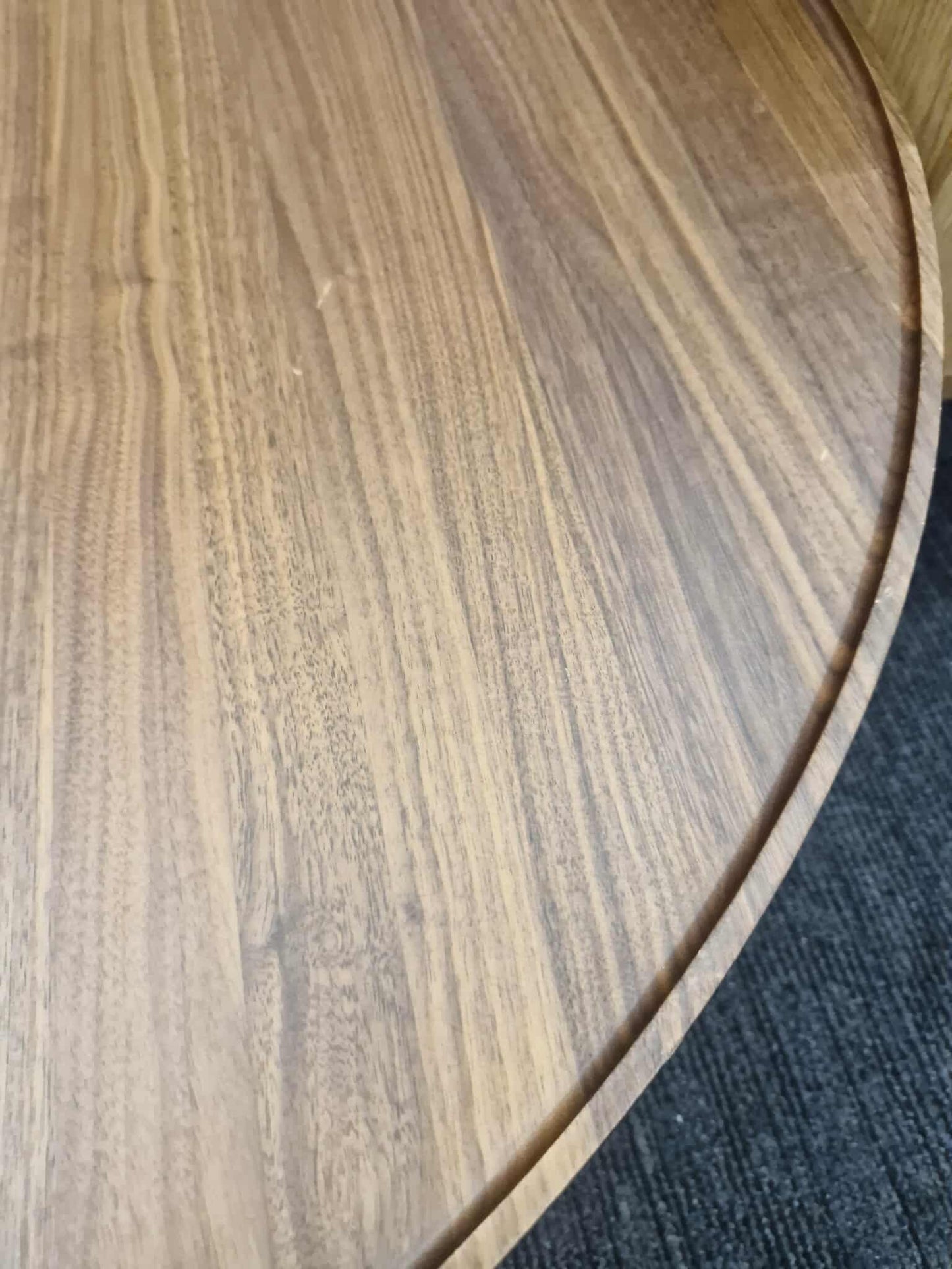 Large Round Solid Walnut Coffee Table / Tray top and ridge legs