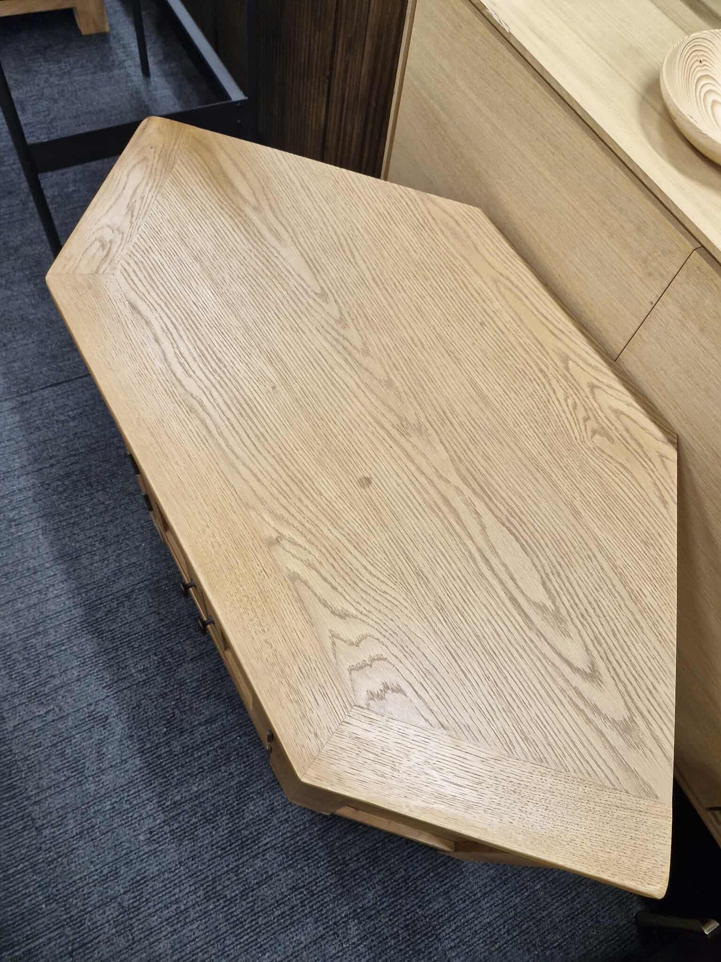 Rustic Oak Corner TV Stand with Dark Handles