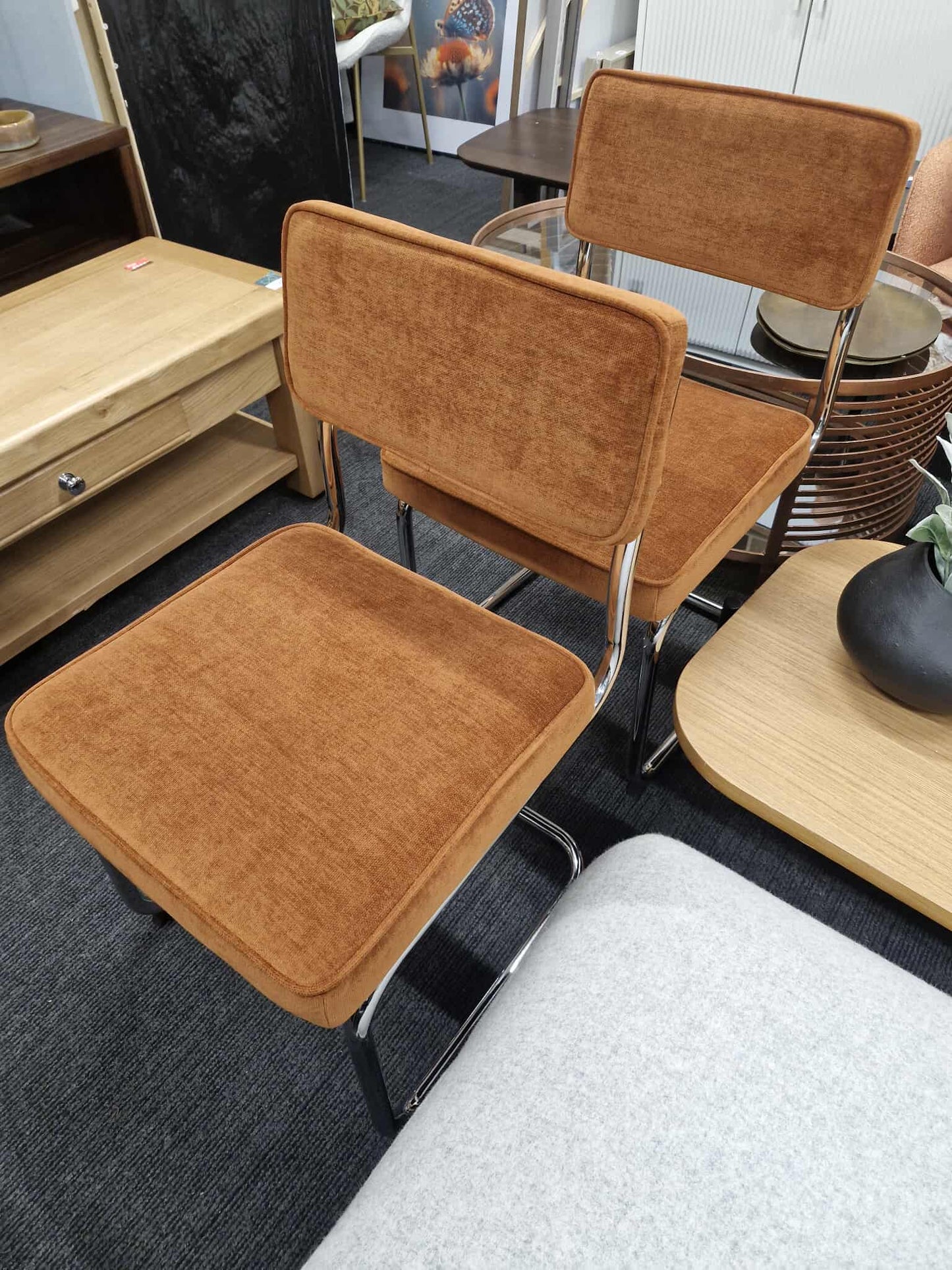 Burnt Orange / Terracotta and Metal Dining Chairs set of 2