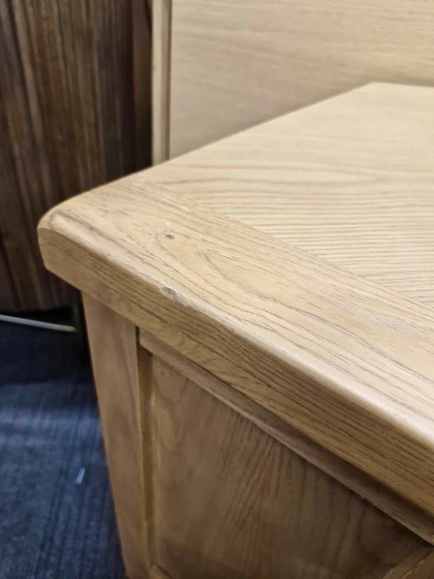 Rustic Oak Corner TV Stand with Dark Handles