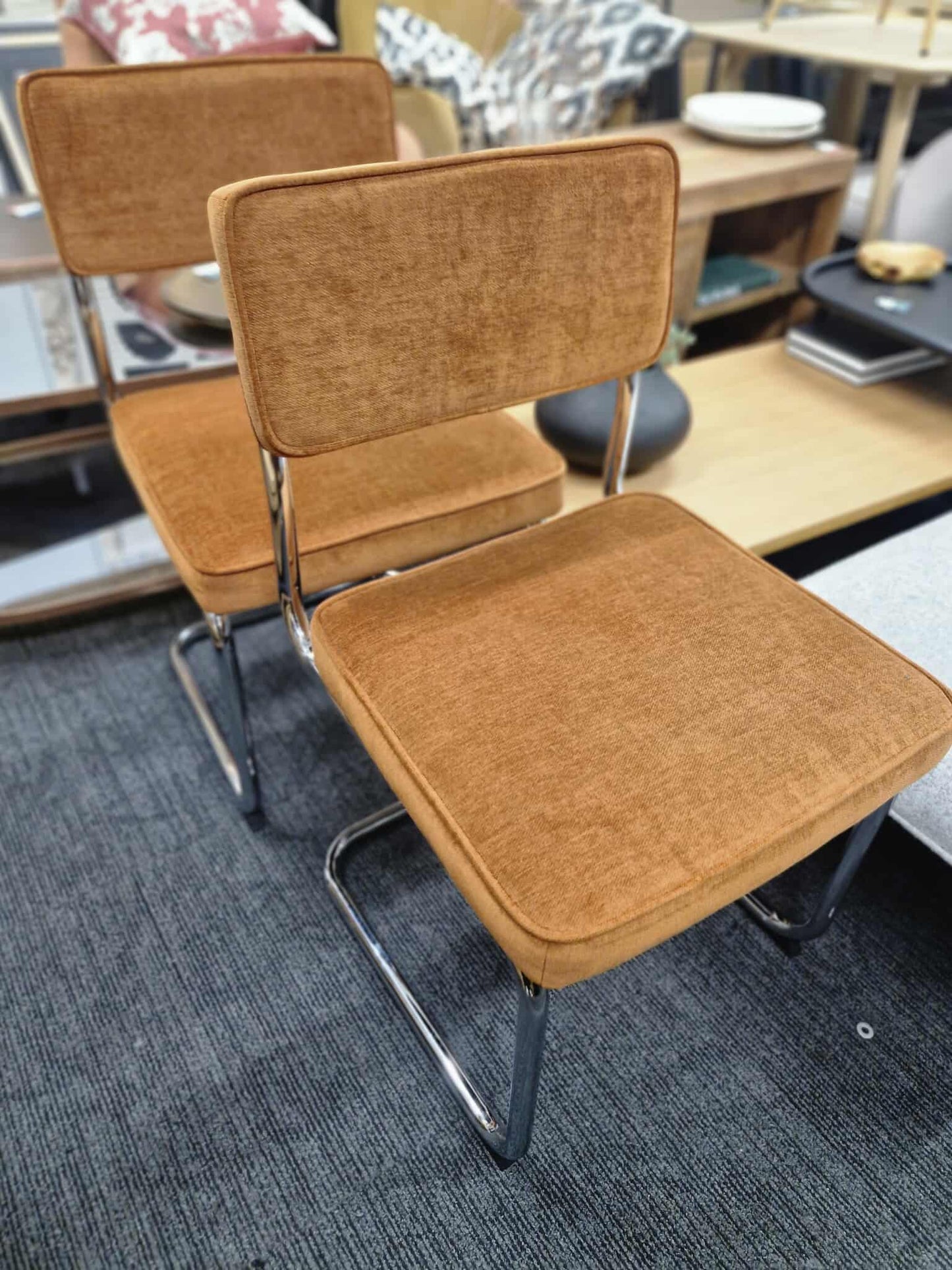 Burnt Orange / Terracotta and Metal Dining Chairs set of 2