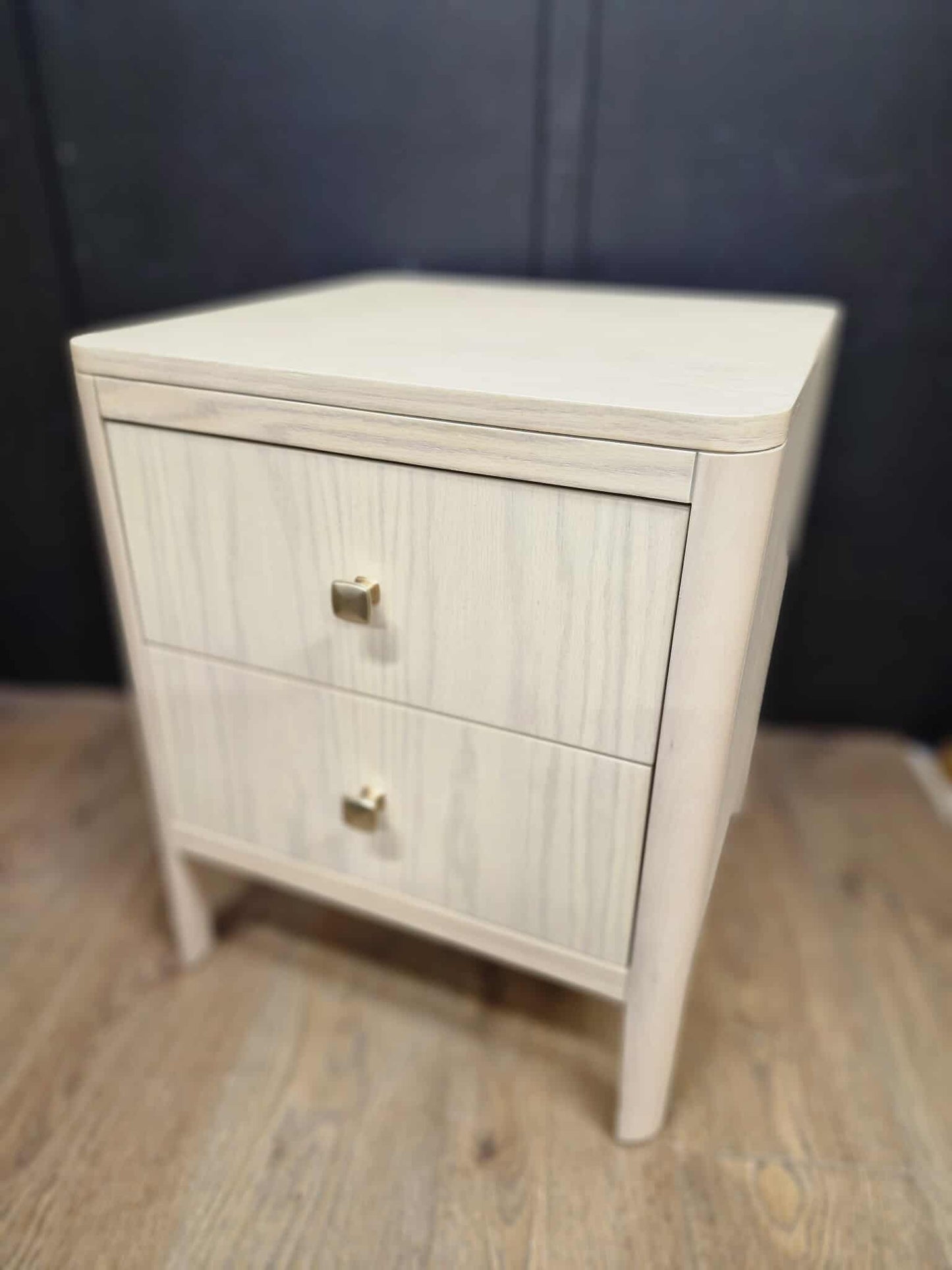 Solid White- Washed Oak Bedside Table with 2 drawers