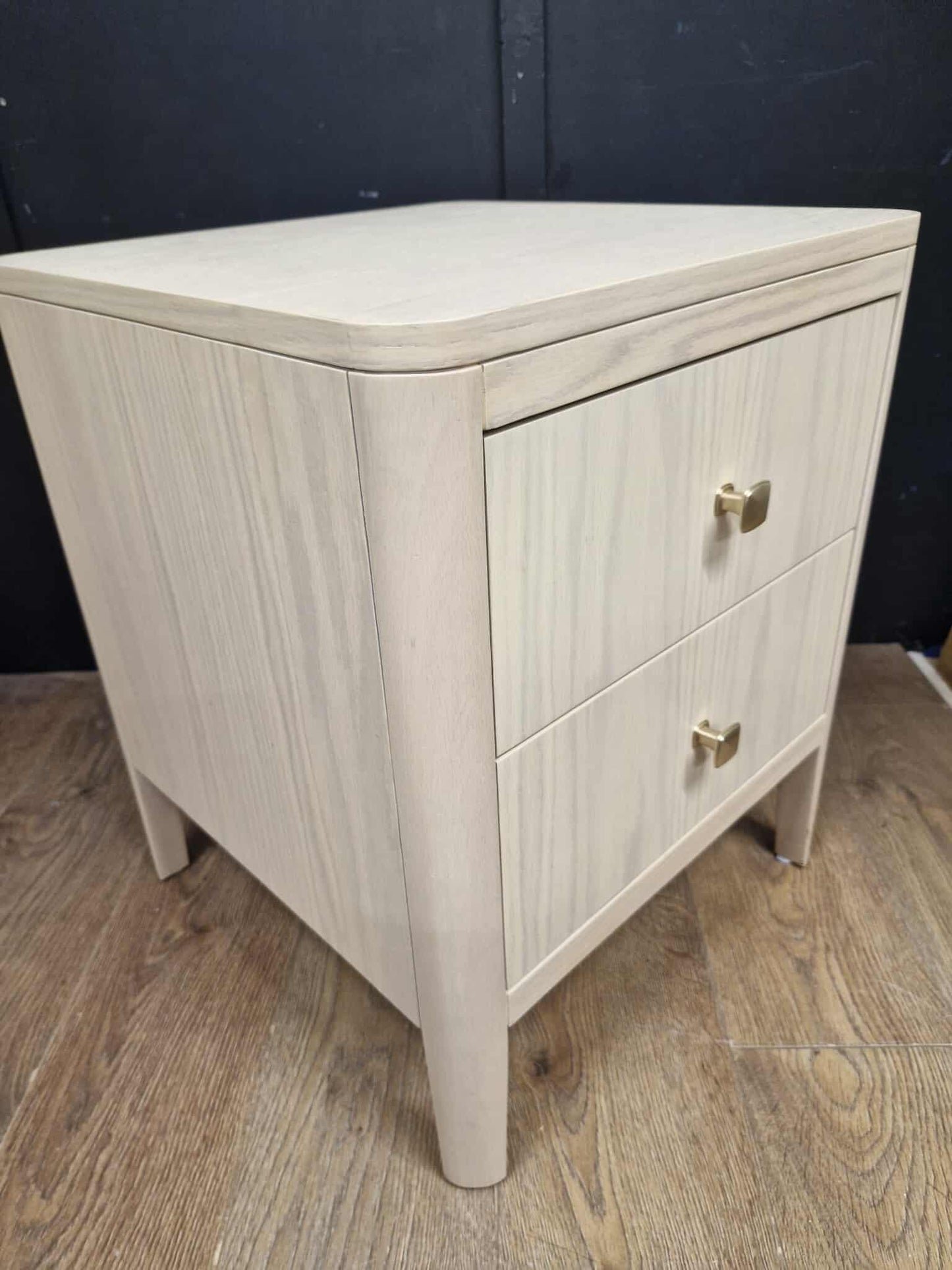 Solid White- Washed Oak Bedside Table with 2 drawers