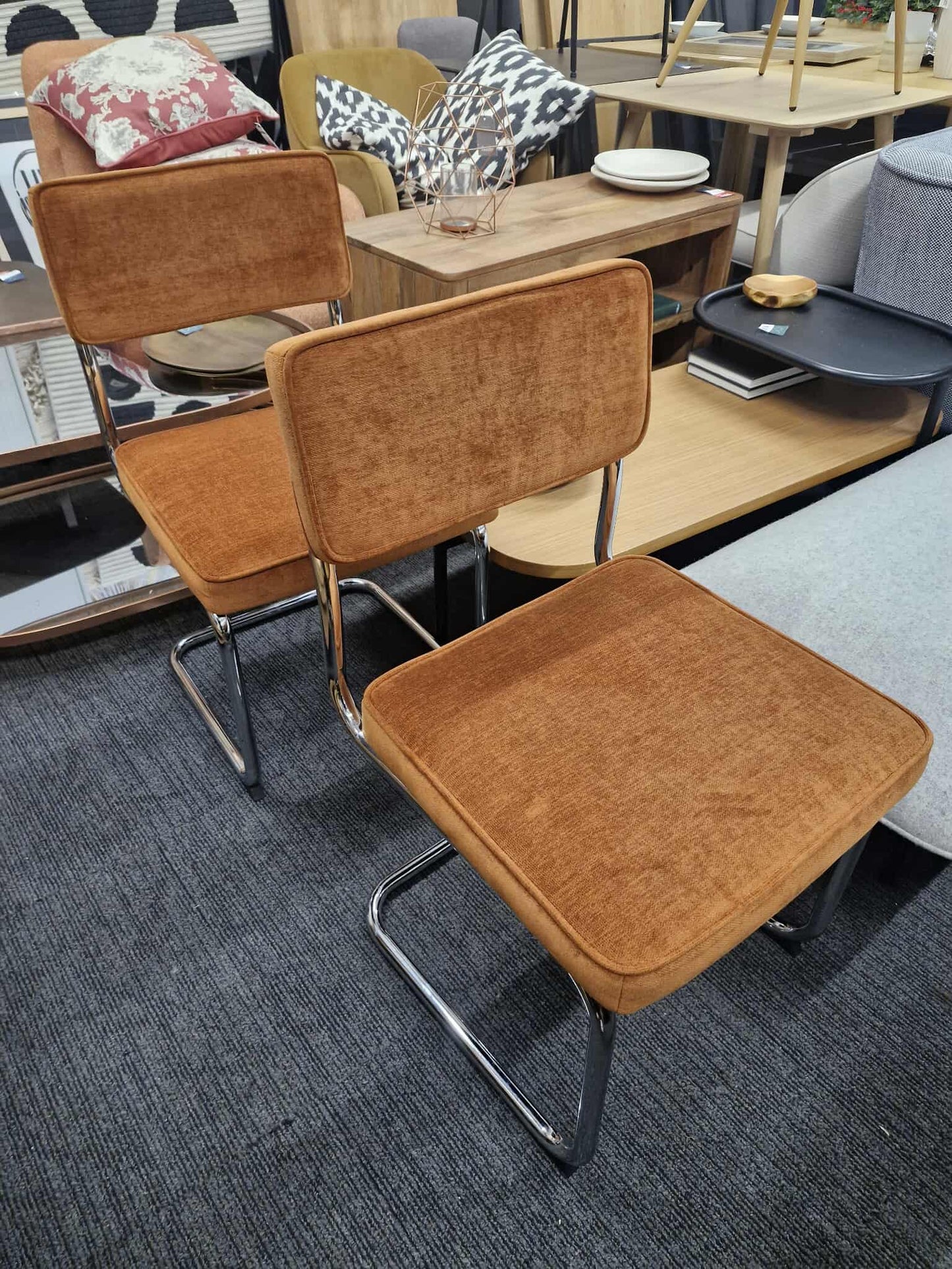 Burnt Orange / Terracotta and Metal Dining Chairs set of 2