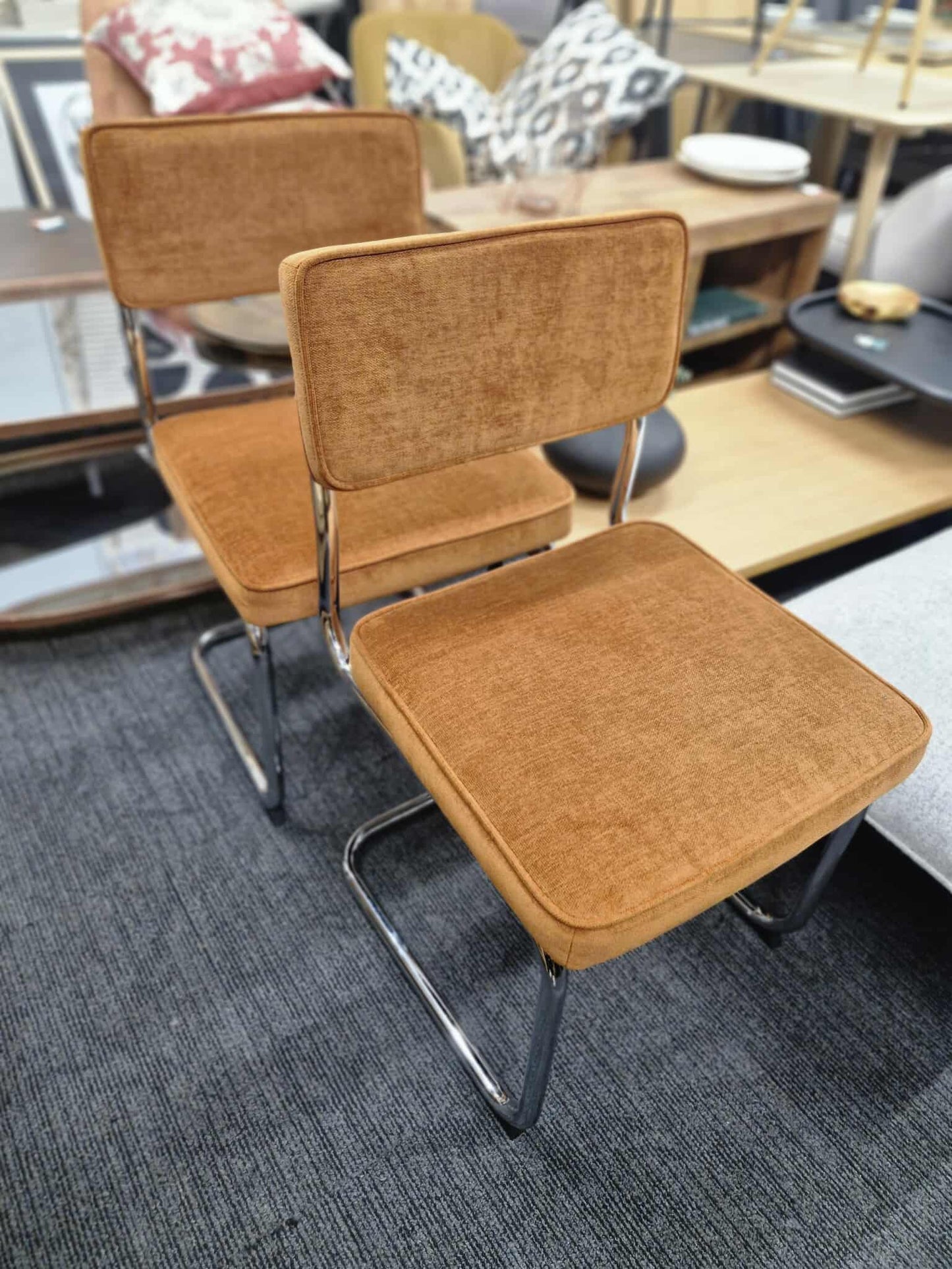 Burnt Orange / Terracotta and Metal Dining Chairs set of 2