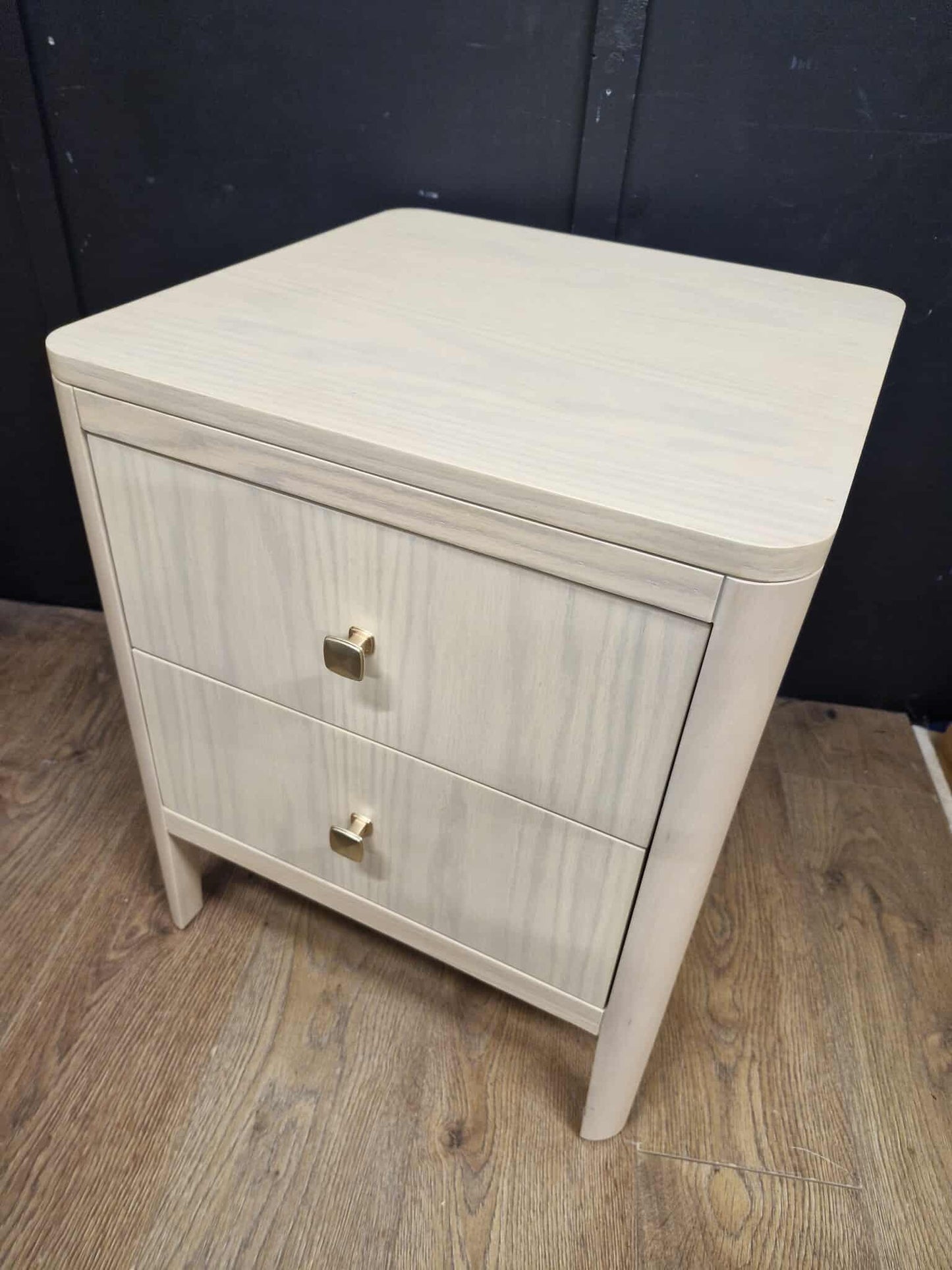 Solid White- Washed Oak Bedside Table with 2 drawers