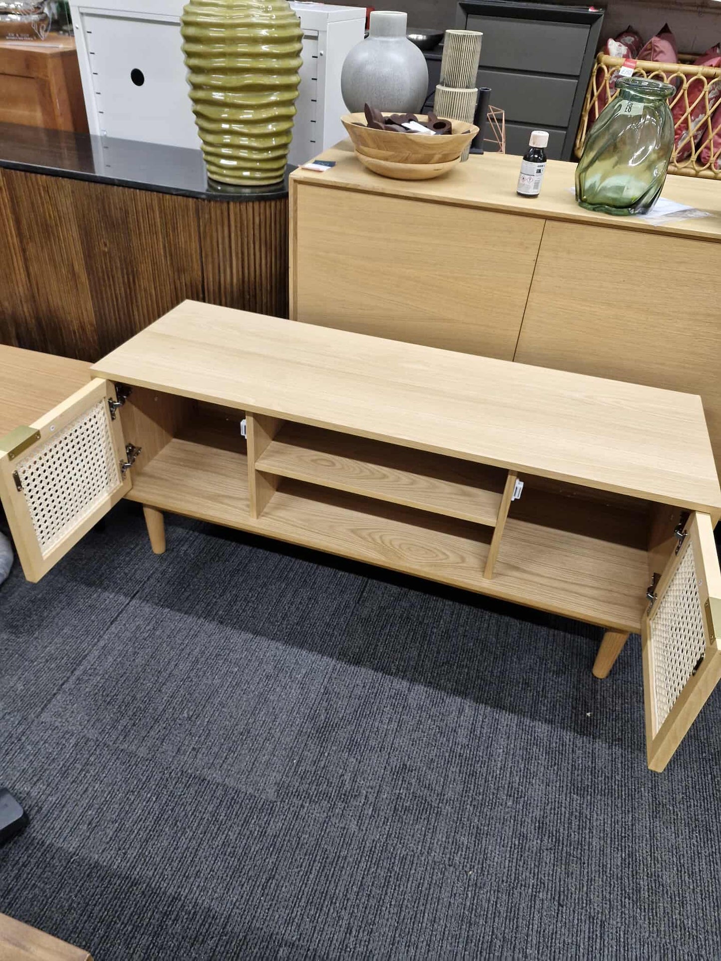 Oak and Rattan Tv Stand 120cm