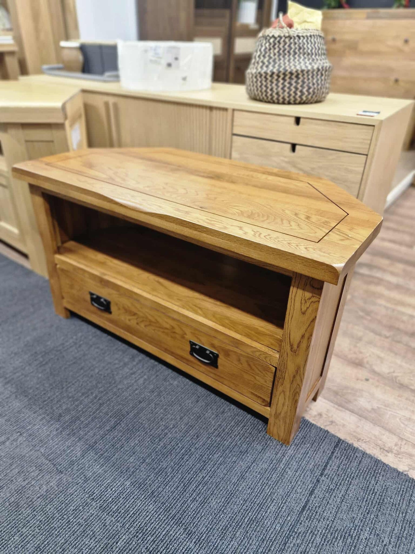 Rustic Solid Oak Corner TV Stand