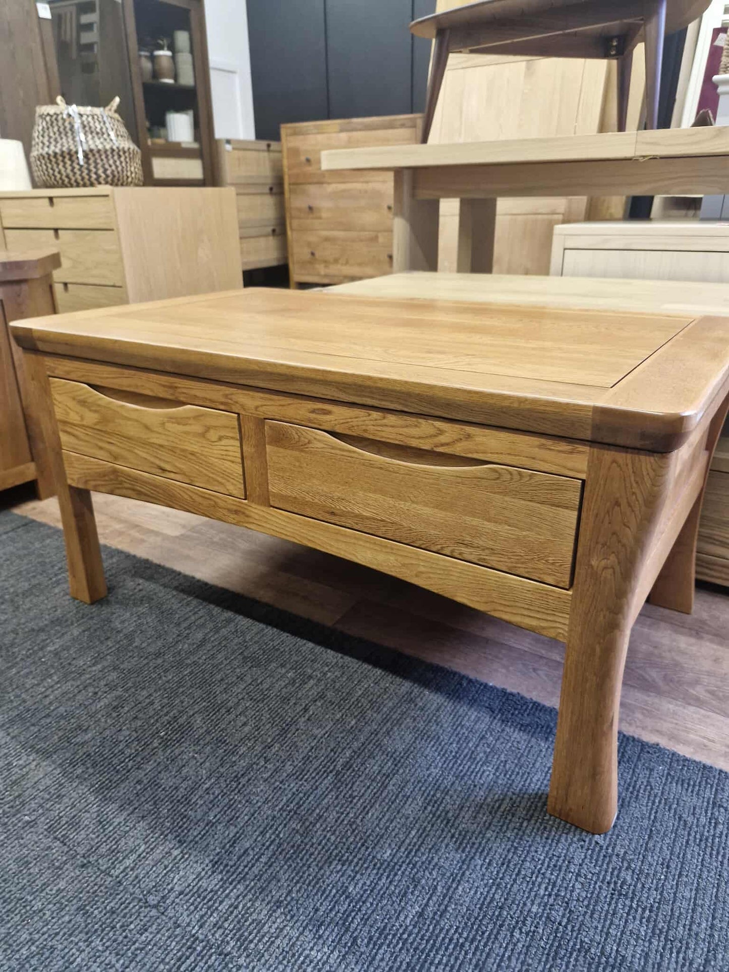 Rustic Solid Oak Coffee Table with Storage 4 Drawers