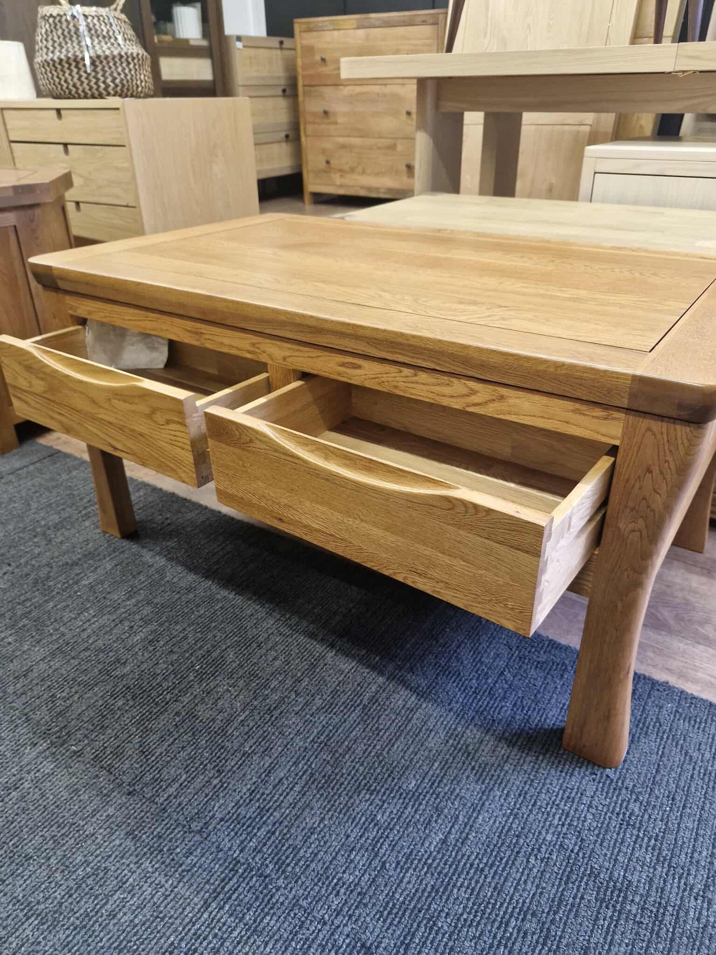 Rustic Solid Oak Coffee Table with Storage 4 Drawers