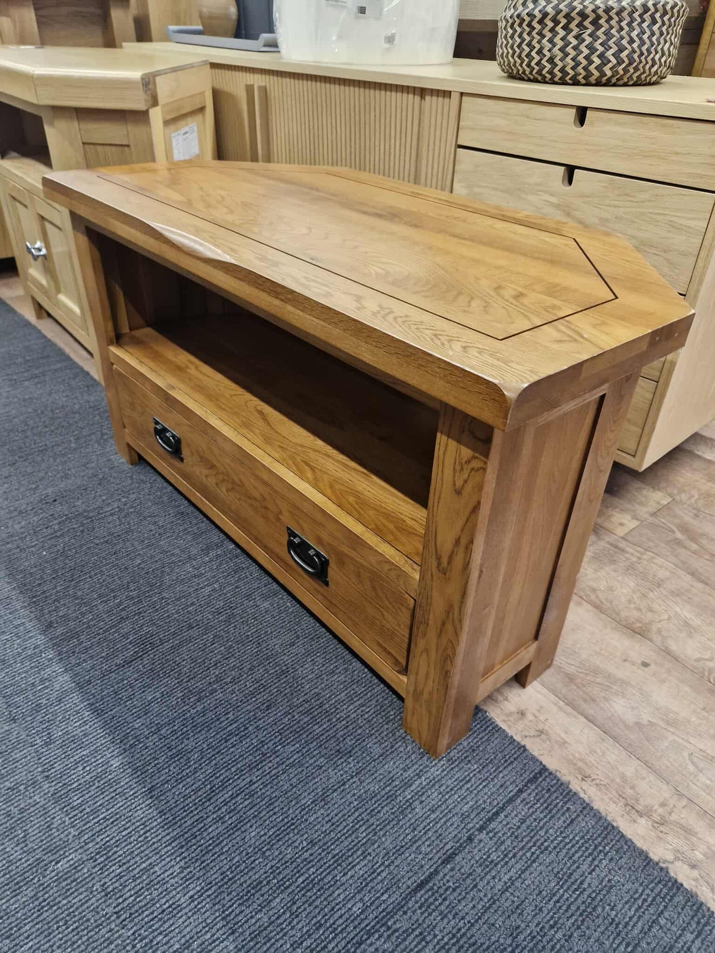 Rustic Solid Oak Corner TV Stand