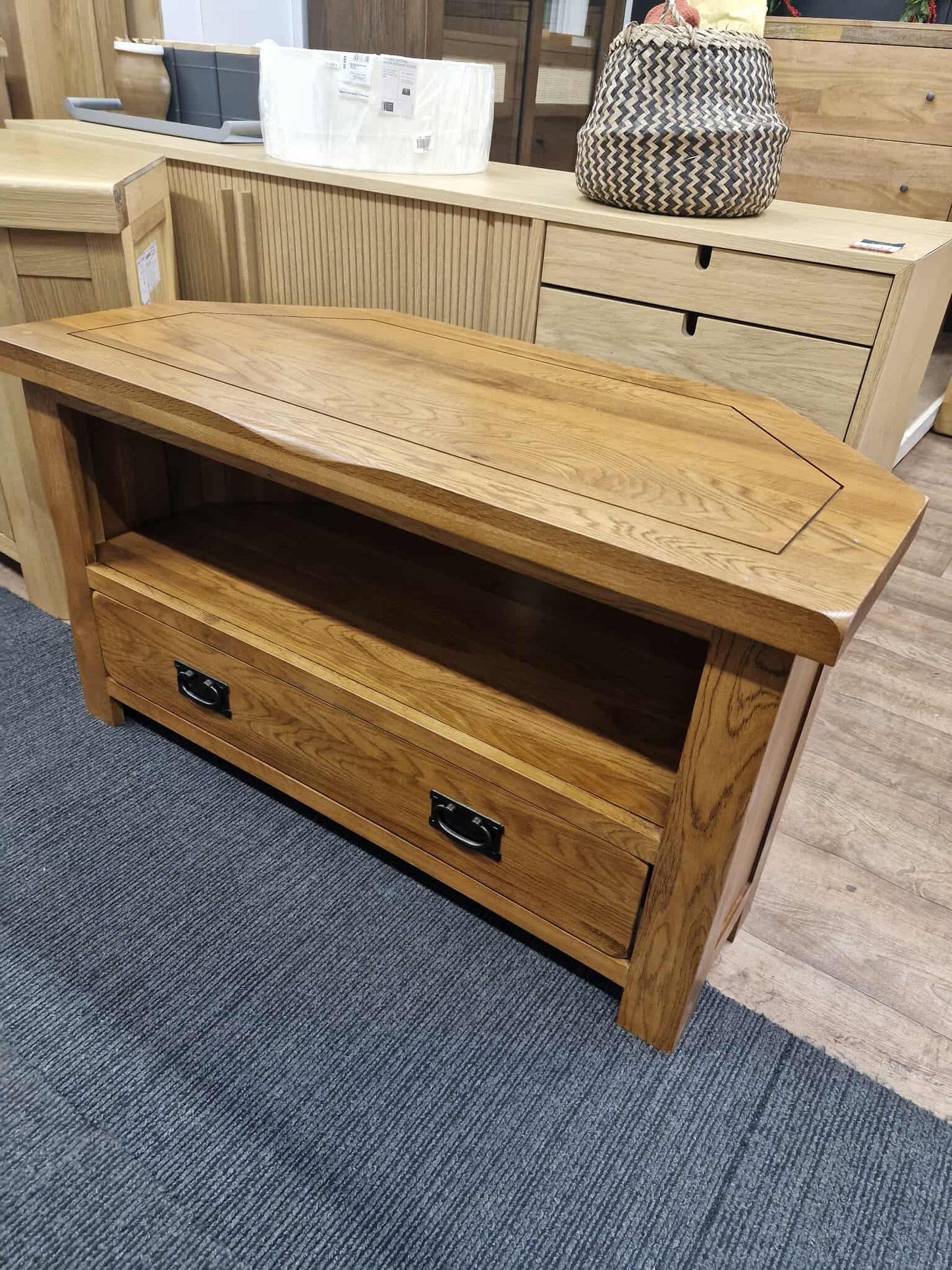 Rustic Solid Oak Corner TV Stand