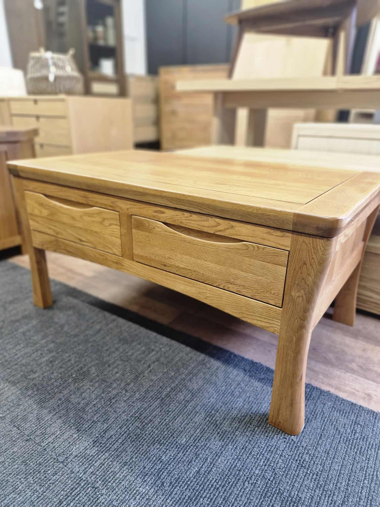 Rustic Solid Oak Coffee Table with Storage 4 Drawers
