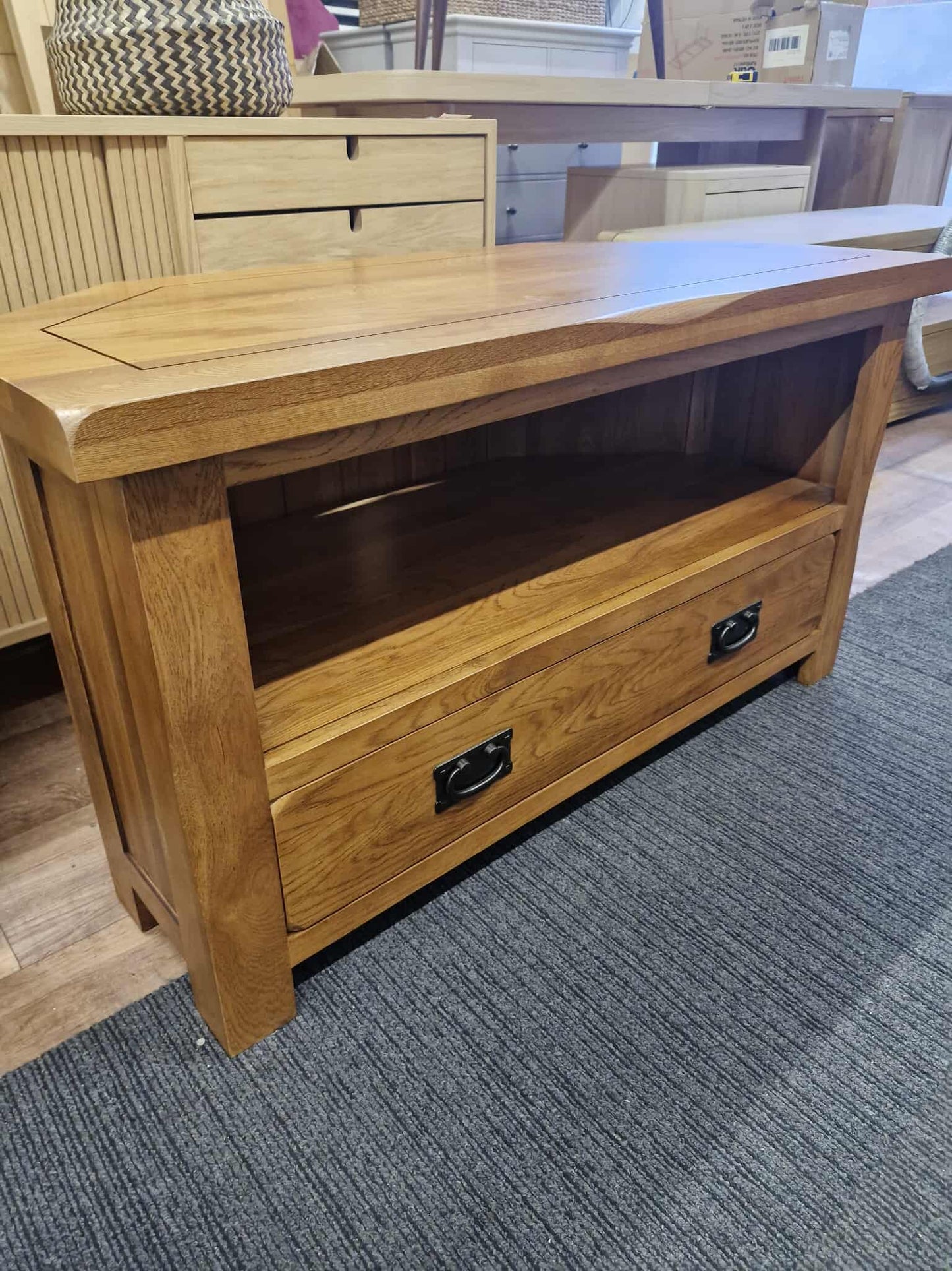 Rustic Solid Oak Corner TV Stand