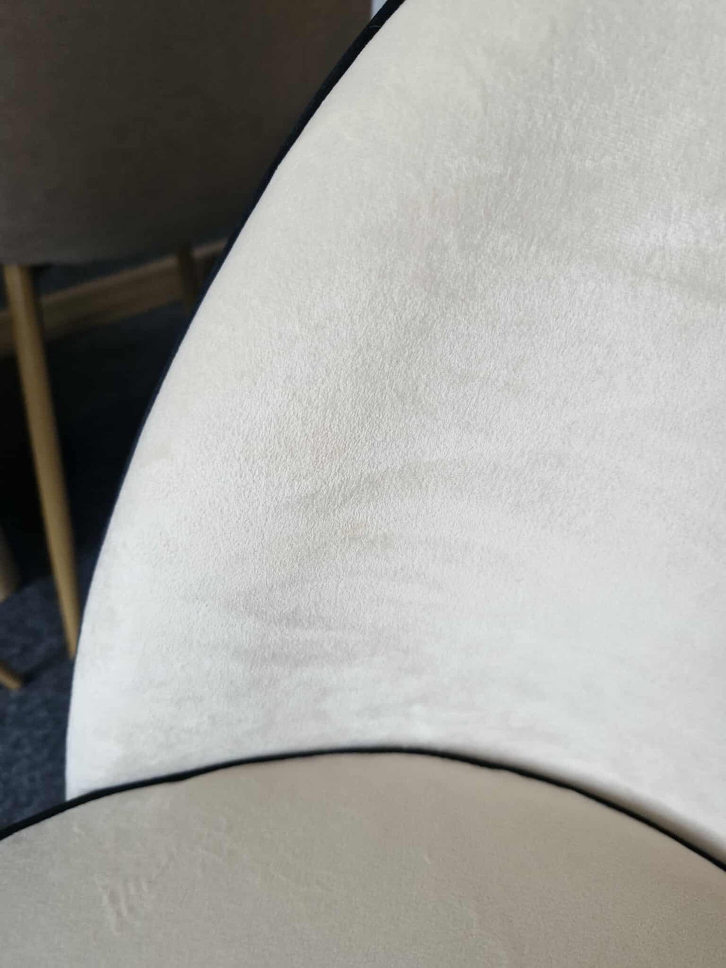 Dining Chairs Set of 2 / Off White Velvet with Black Piping and Black Legs