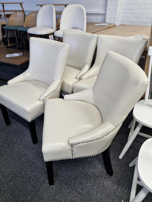 Cream Faux Leather, Studs and Black Legs / Set of 4 Dining Chairs
