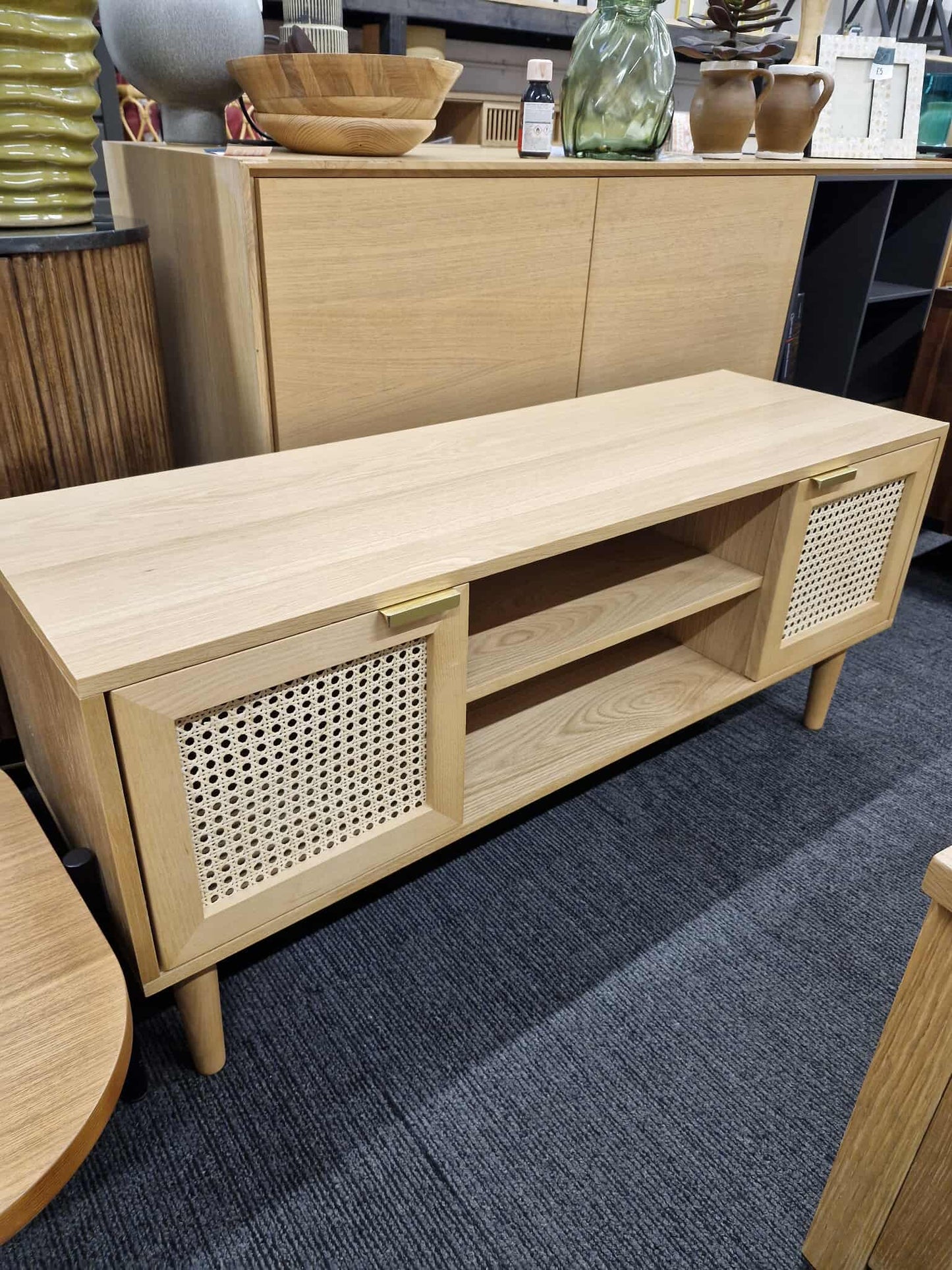 Oak and Rattan Tv Stand 120cm
