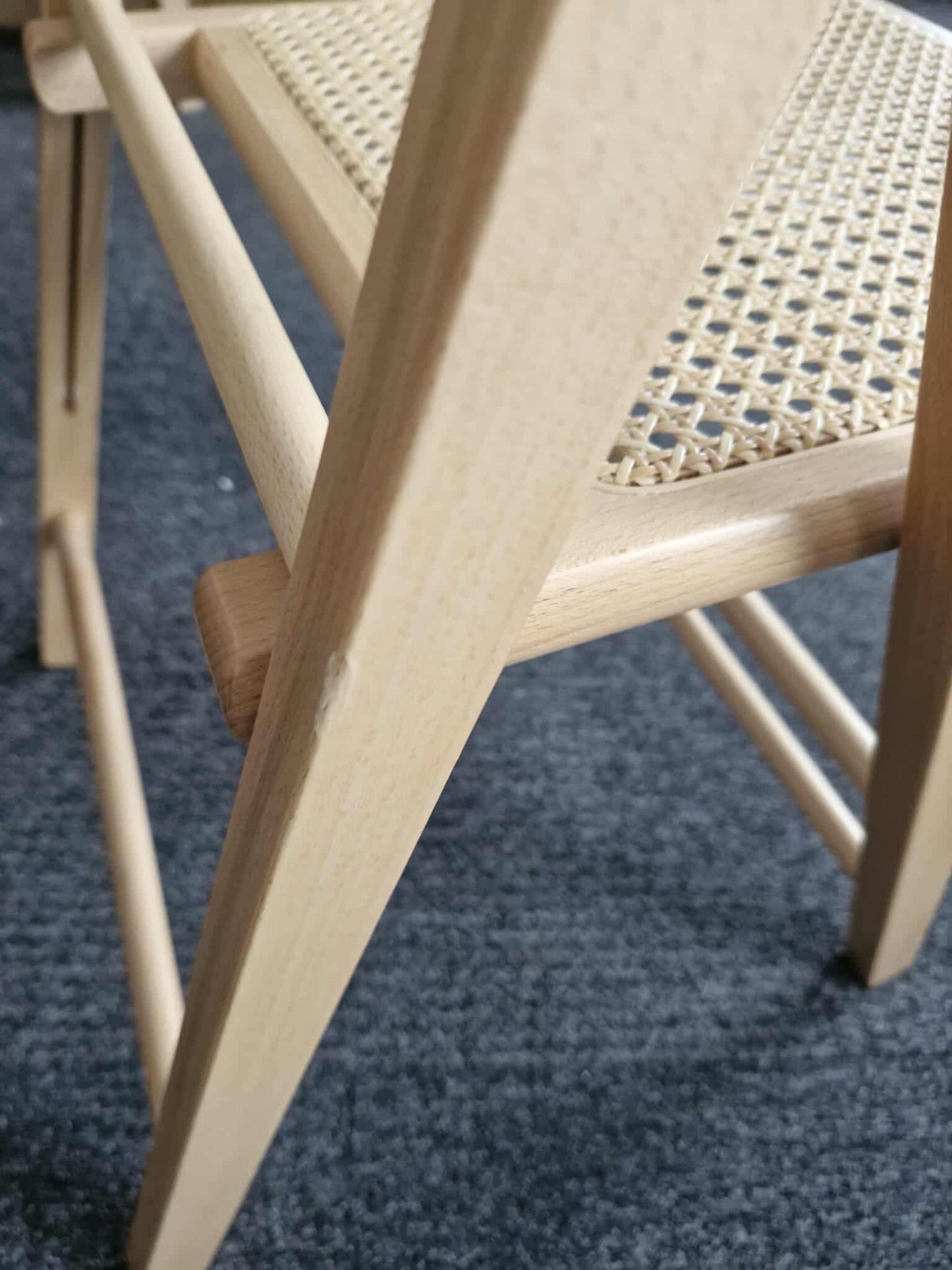 Wood and Rattan / Cane Folding Dining Chairs / Set of 2