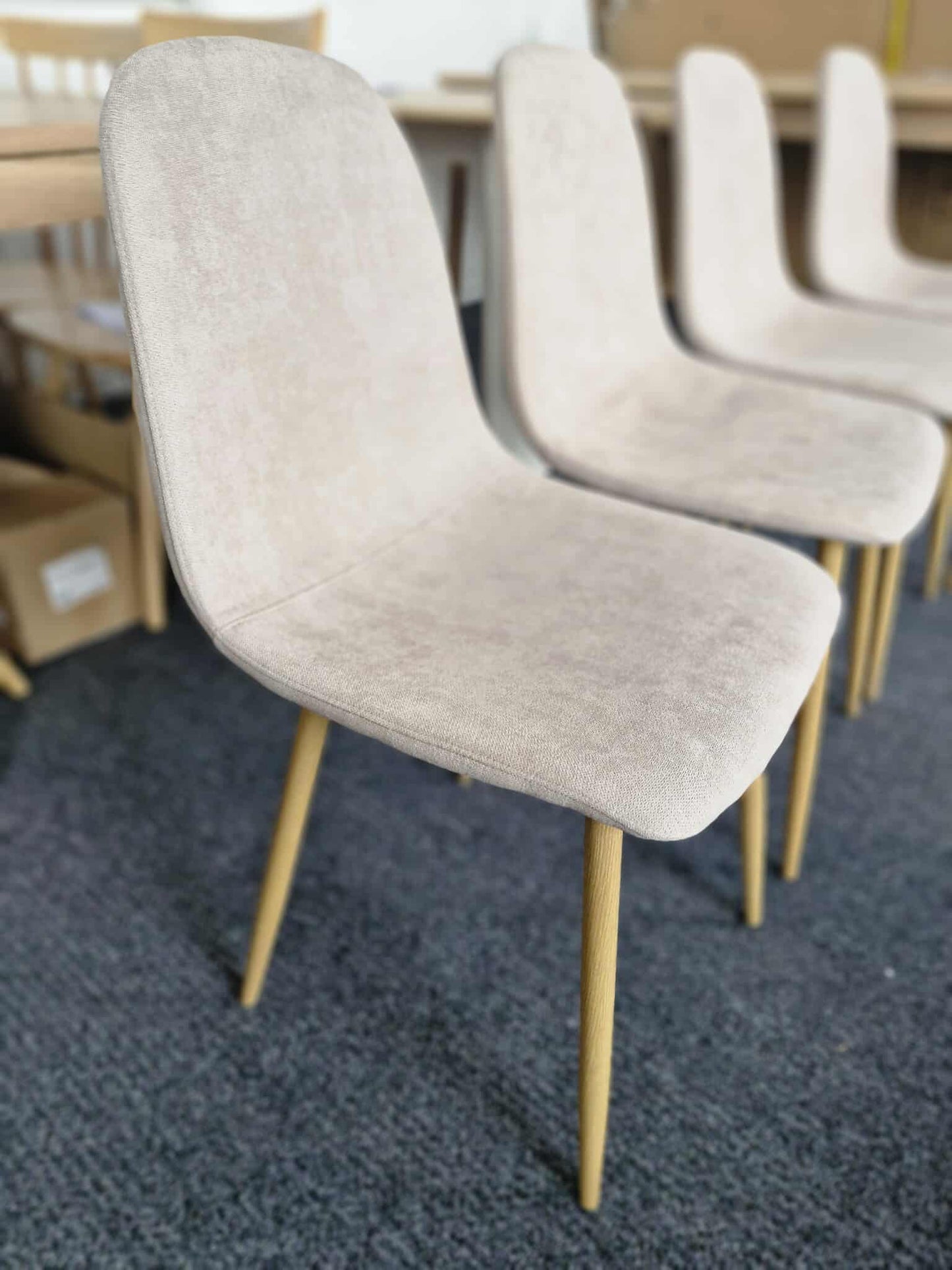 Beige and Oak / Set of 4 Dining Chairs