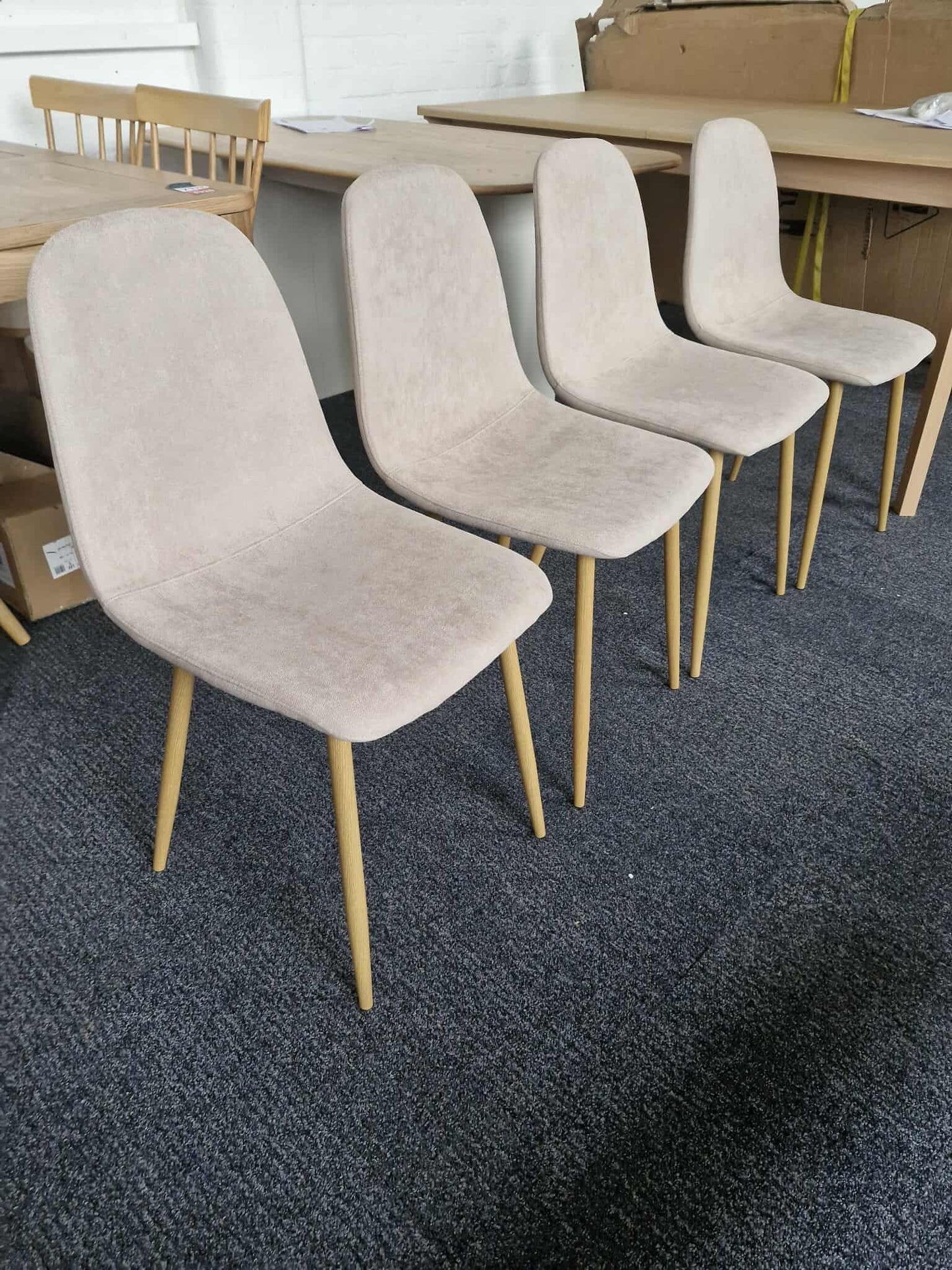 Beige and Oak / Set of 4 Dining Chairs