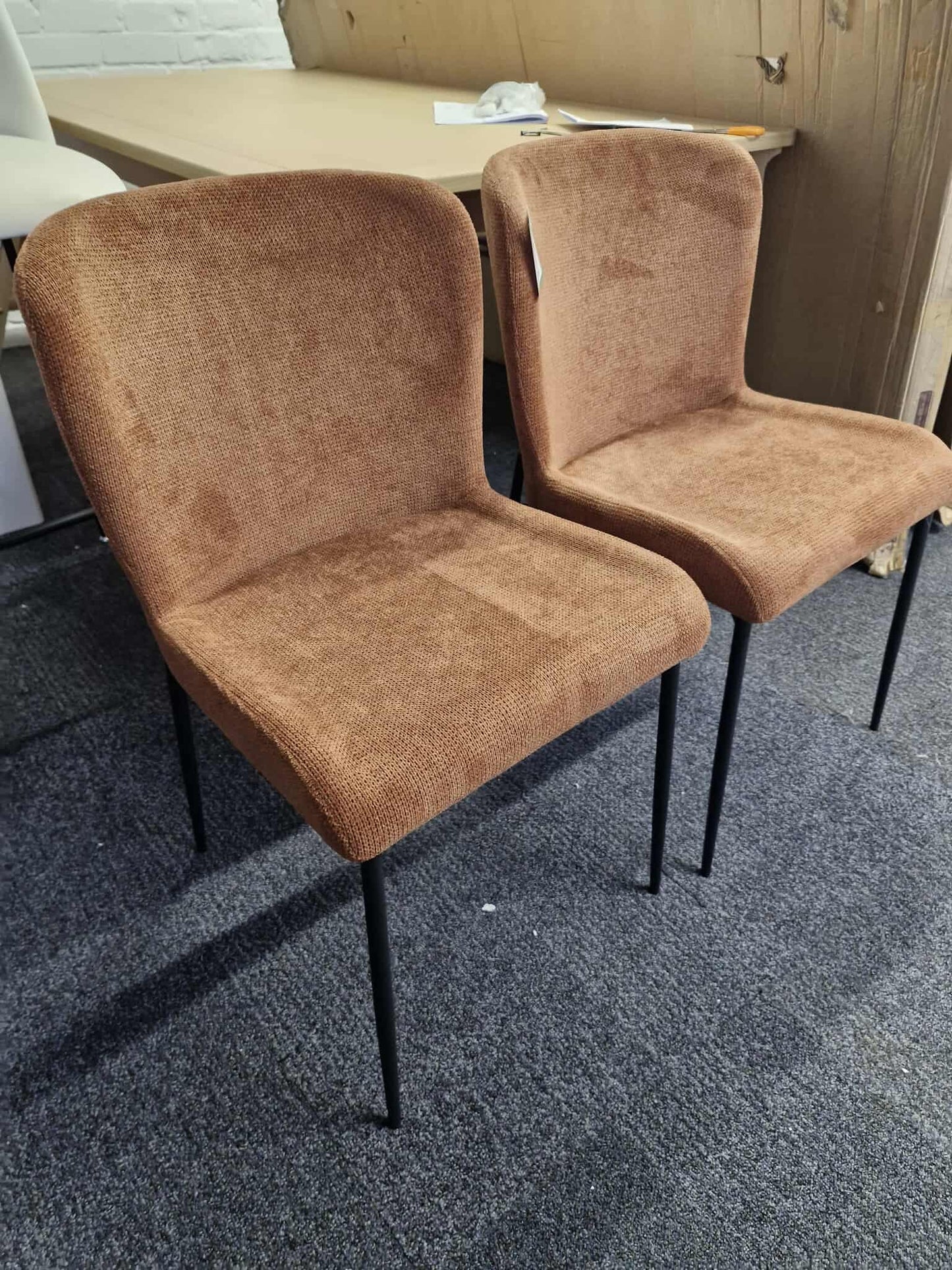 Burnt Orange and Black Metal Dining Chairs Set of 2