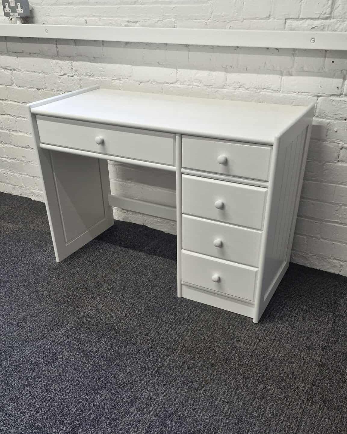 White Solid Wood Large Desk with Storage Drawers