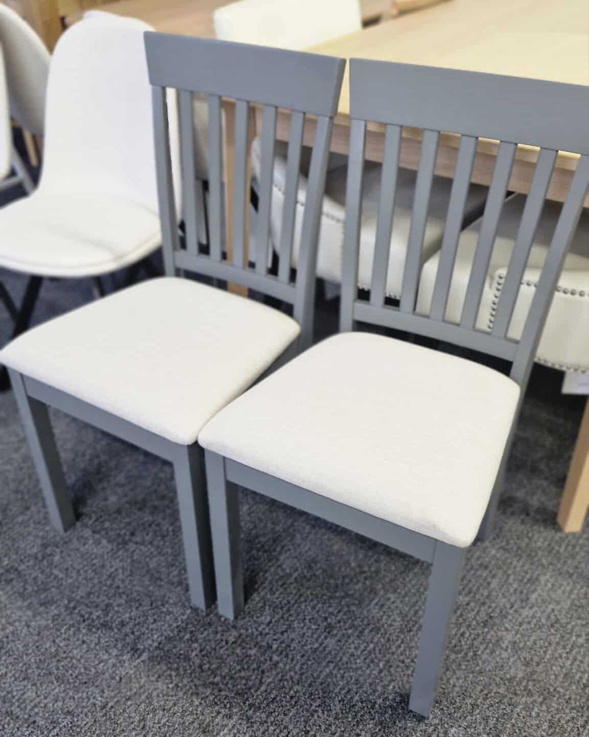 Slatted Dining Chair with Padded Seat, Set of 2, Grey